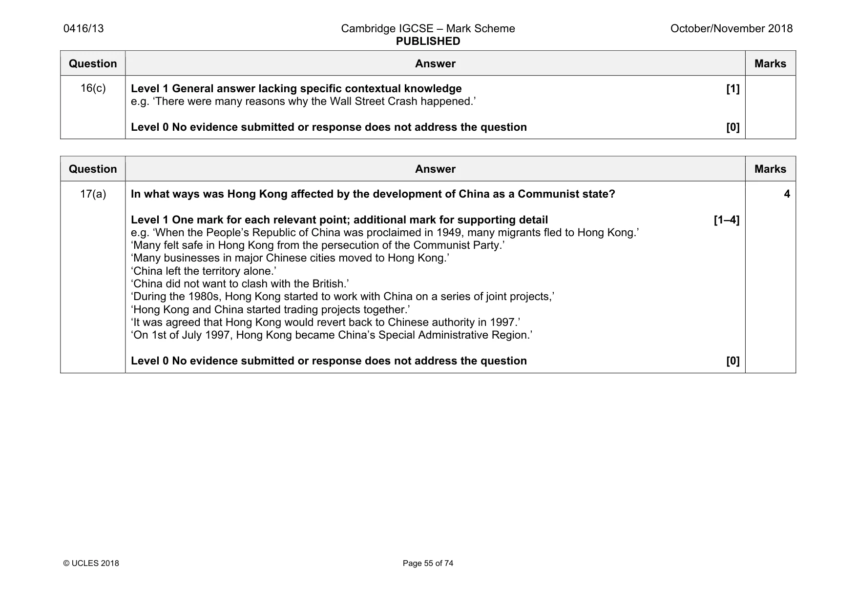 Mark scheme, page 55 of 74