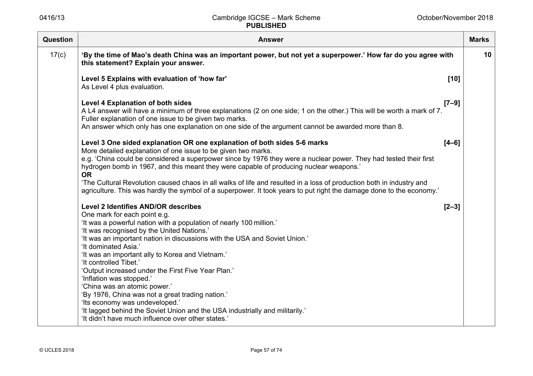 Mark scheme, page 57 of 74
