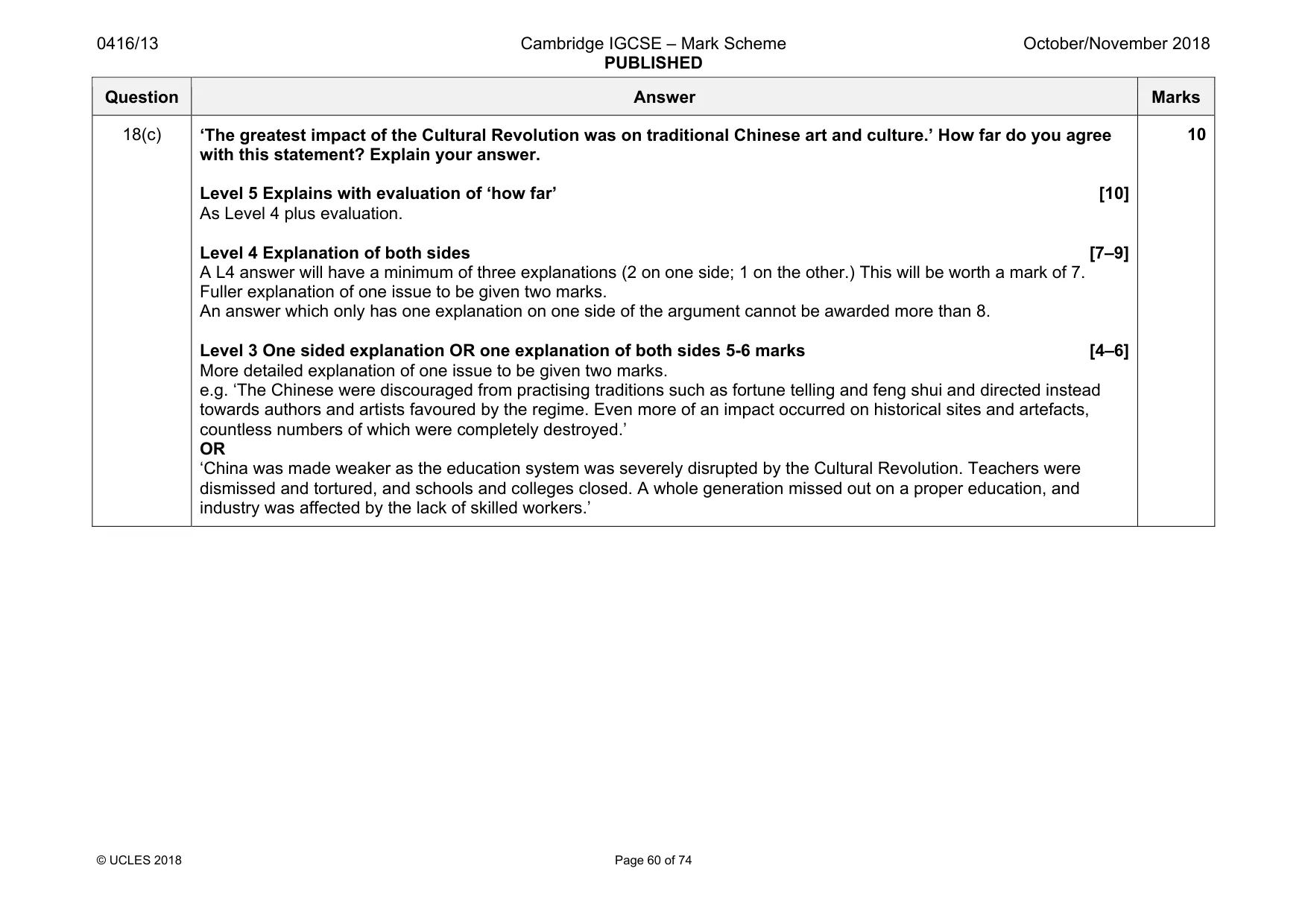 Mark scheme, page 60 of 74