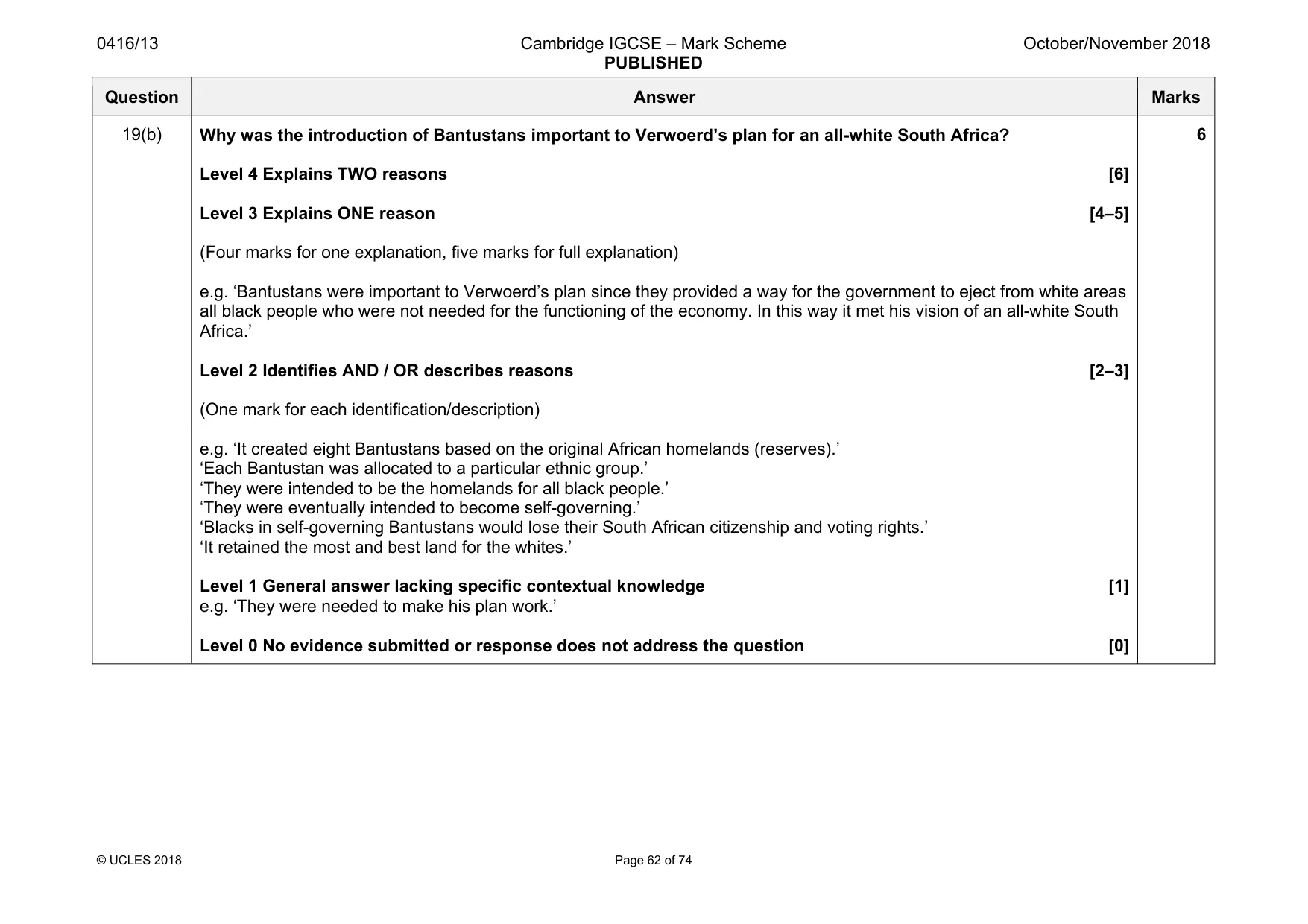 Mark scheme, page 62 of 74