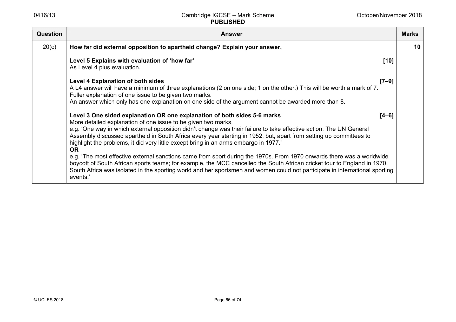 Mark scheme, page 66 of 74