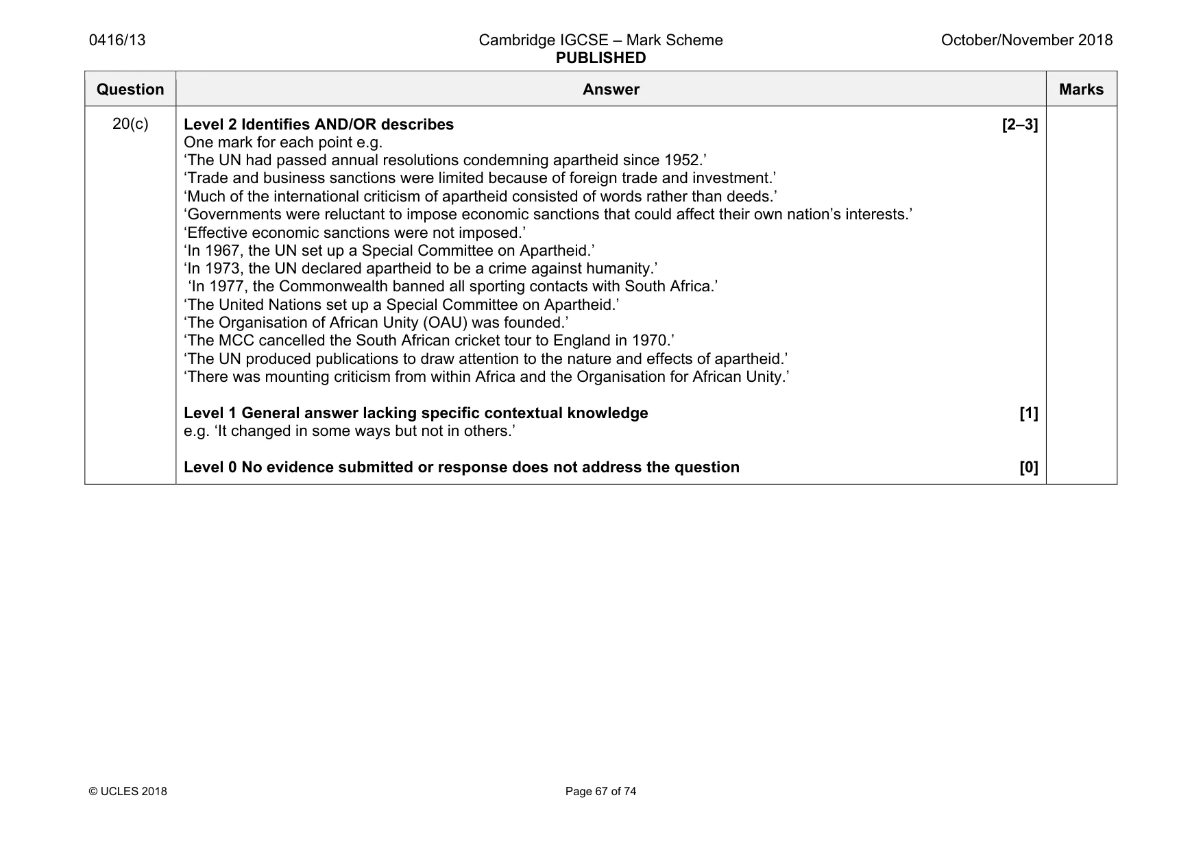 Mark scheme, page 67 of 74