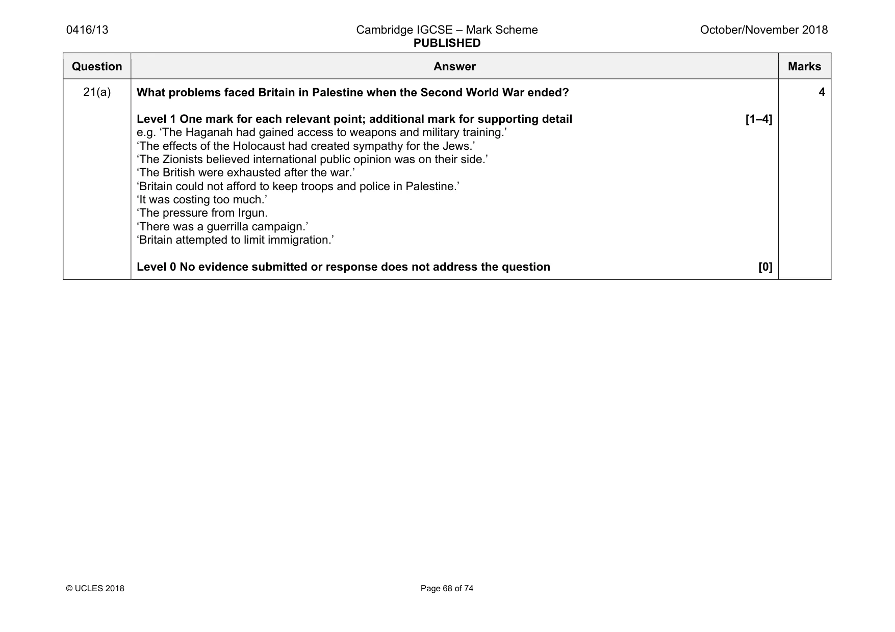 Mark scheme, page 68 of 74