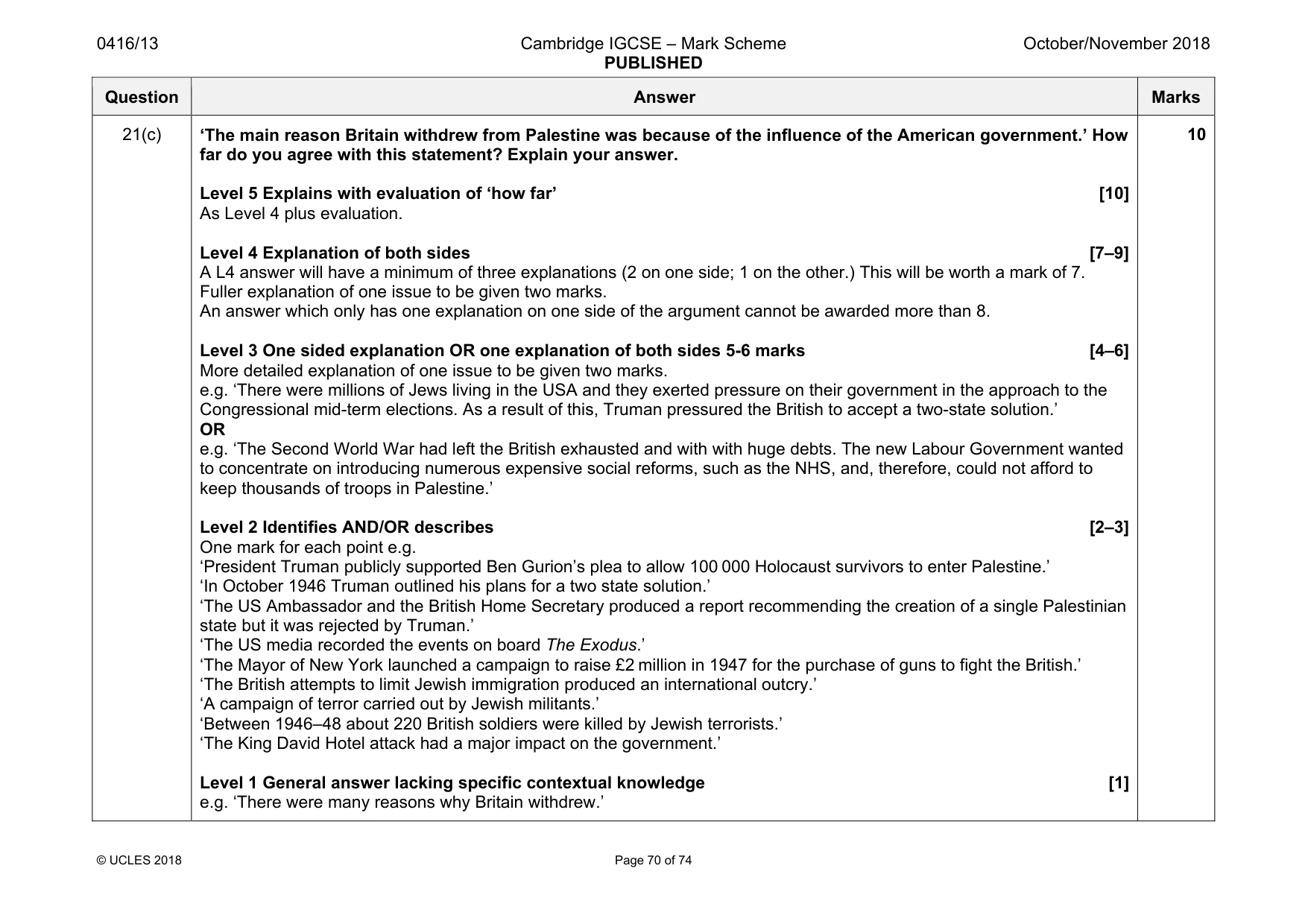 Mark scheme, page 70 of 74