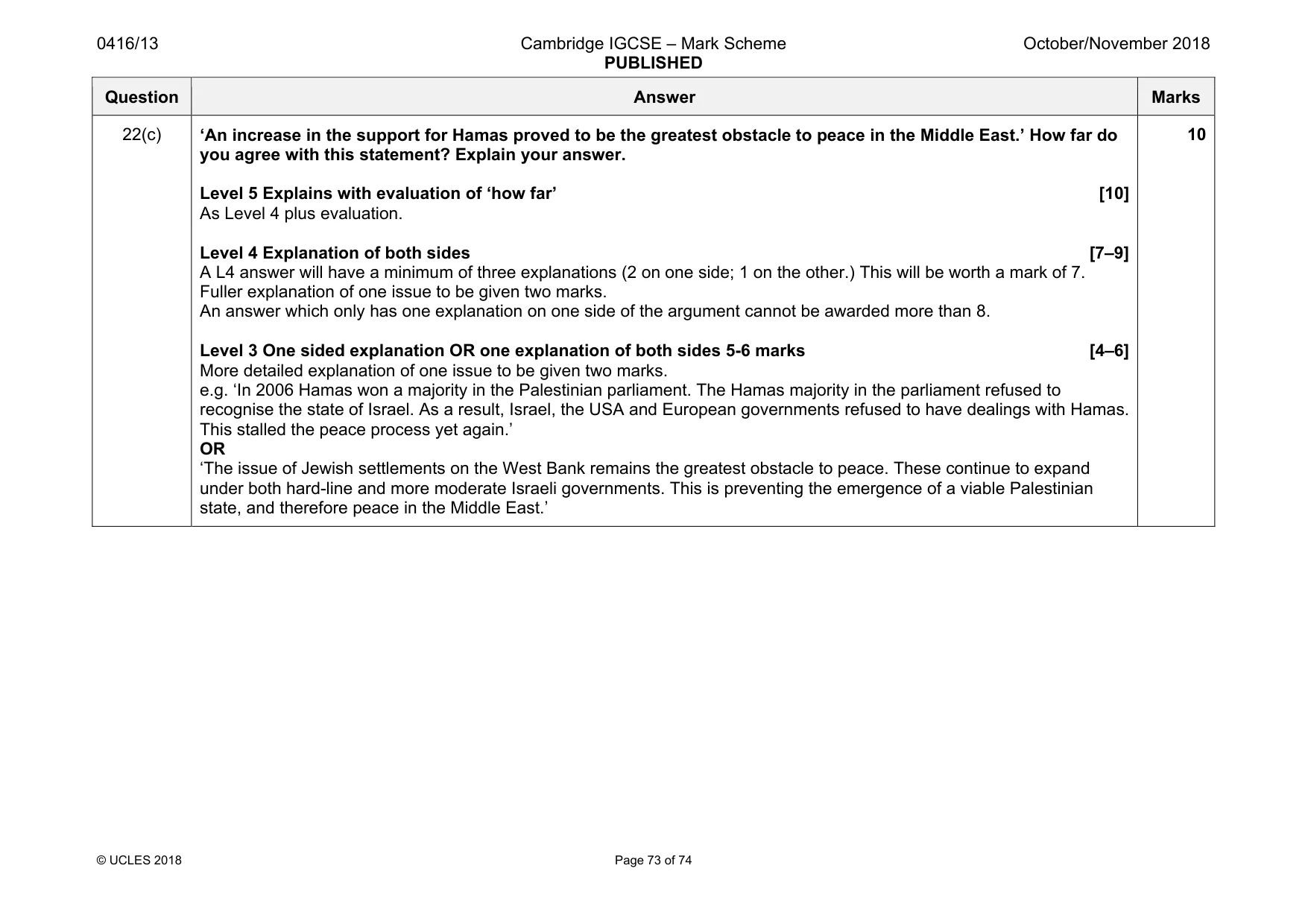 Mark scheme, page 73 of 74
