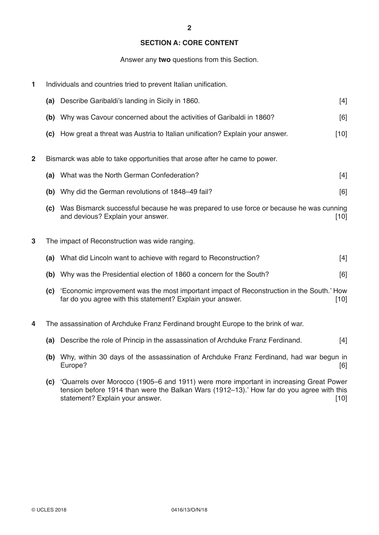 Cambridge IGCSE History BES 0416 2018 Oct/Nov Paper 1 · Variant 3 question paper, page 2 of 12