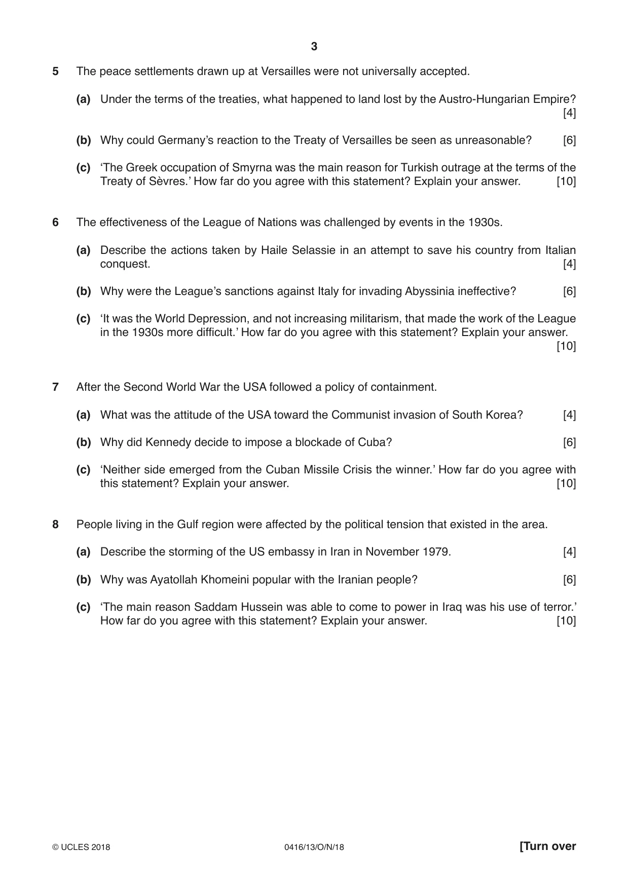 Cambridge IGCSE History BES 0416 2018 Oct/Nov Paper 1 · Variant 3 question paper, page 3 of 12