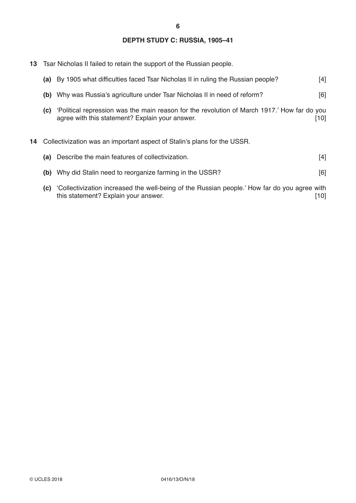 Cambridge IGCSE History BES 0416 2018 Oct/Nov Paper 1 · Variant 3 question paper, page 6 of 12