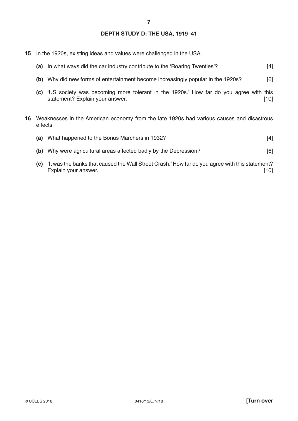 Cambridge IGCSE History BES 0416 2018 Oct/Nov Paper 1 · Variant 3 question paper, page 7 of 12