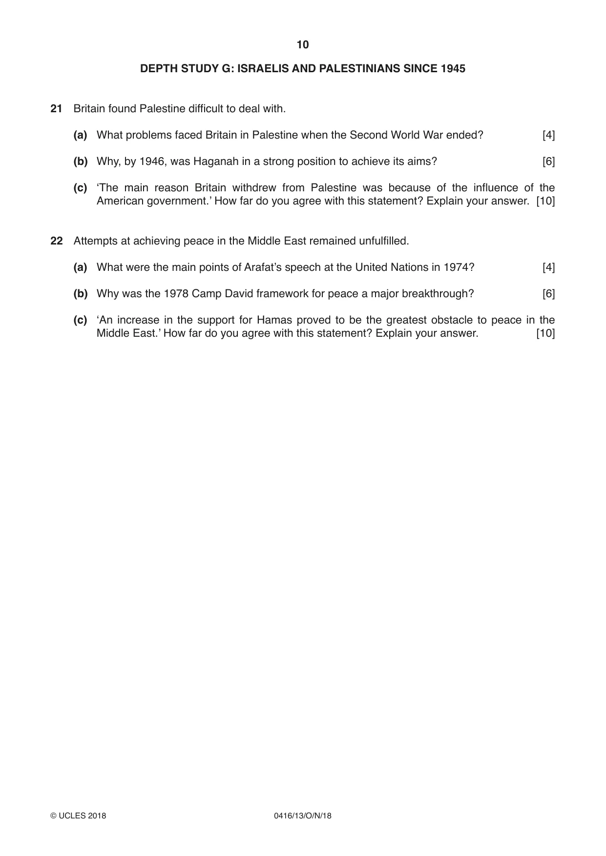 Cambridge IGCSE History BES 0416 2018 Oct/Nov Paper 1 · Variant 3 question paper, page 10 of 12