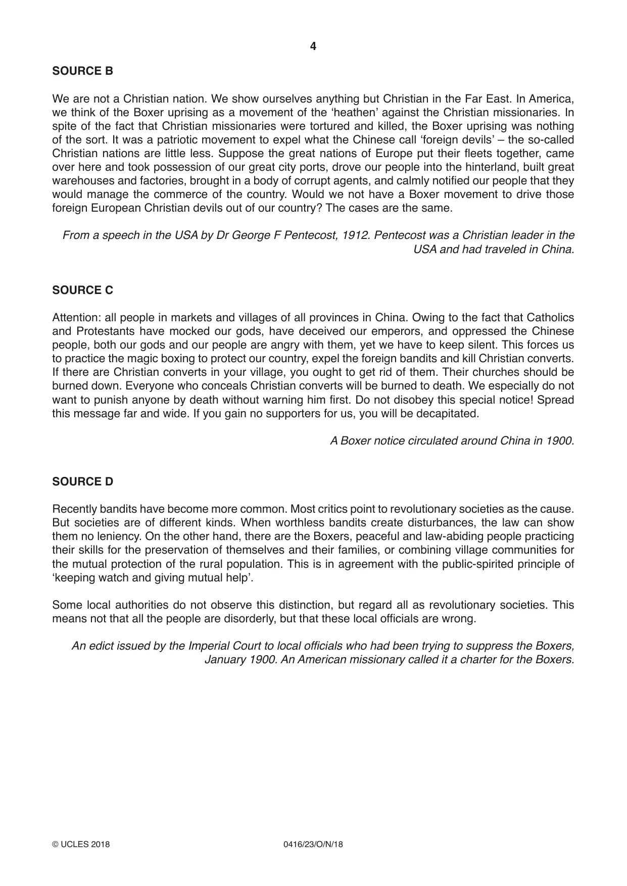 Cambridge IGCSE History BES 0416 2018 Oct/Nov Paper 2 · Variant 3 question paper, page 4 of 16