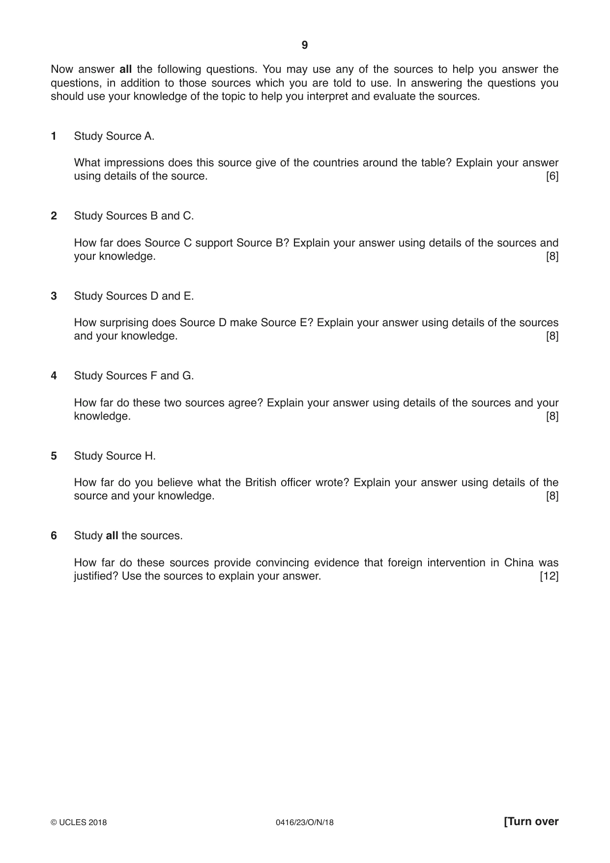 Cambridge IGCSE History BES 0416 2018 Oct/Nov Paper 2 · Variant 3 question paper, page 9 of 16