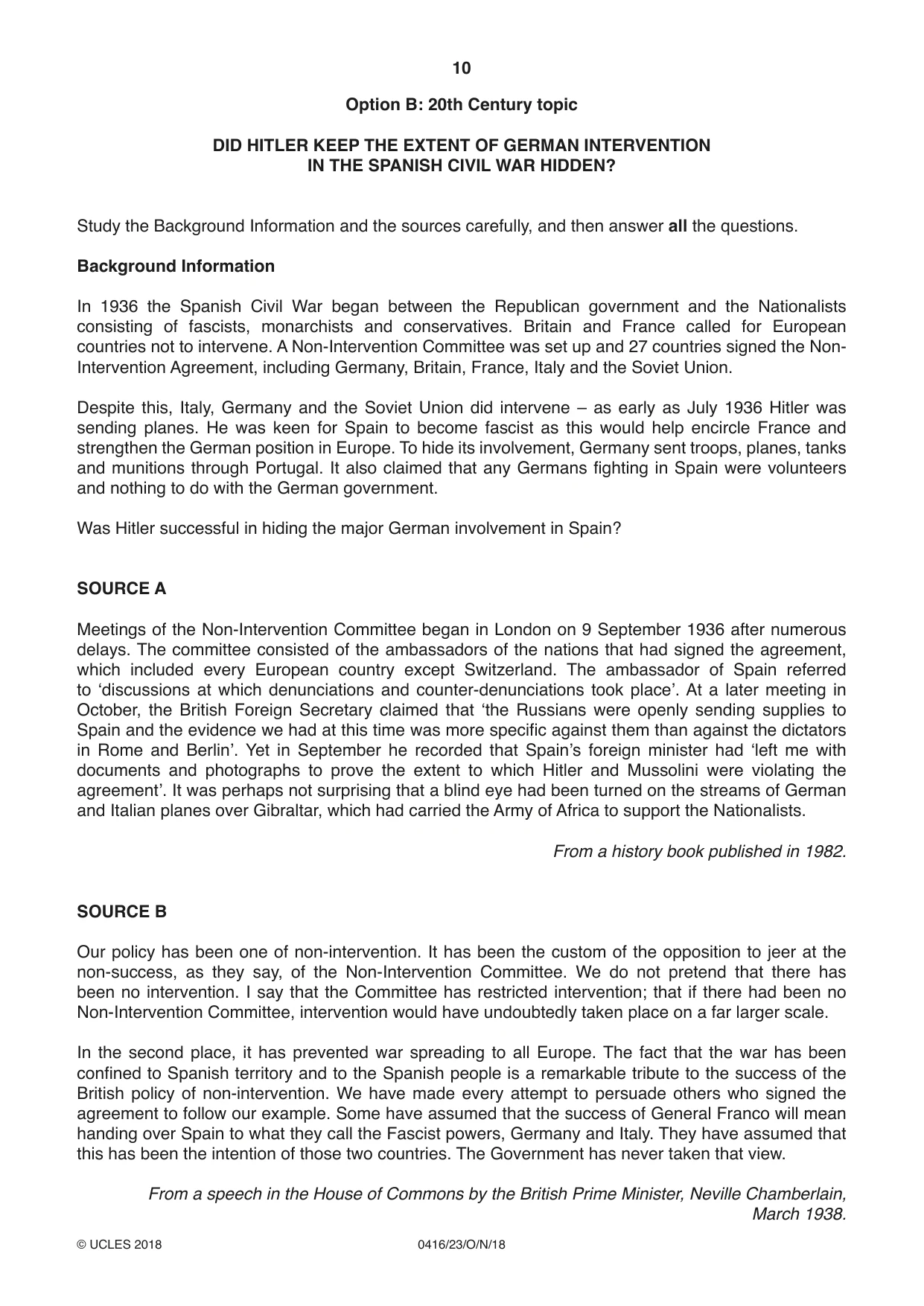 Cambridge IGCSE History BES 0416 2018 Oct/Nov Paper 2 · Variant 3 question paper, page 10 of 16