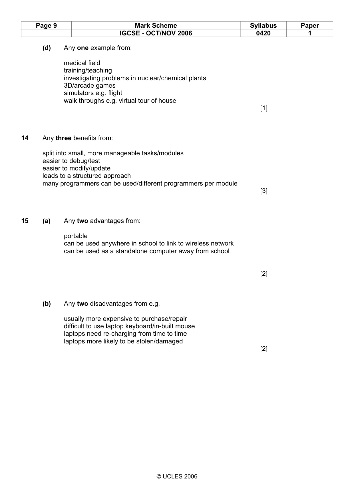 Mark scheme, page 9 of 14