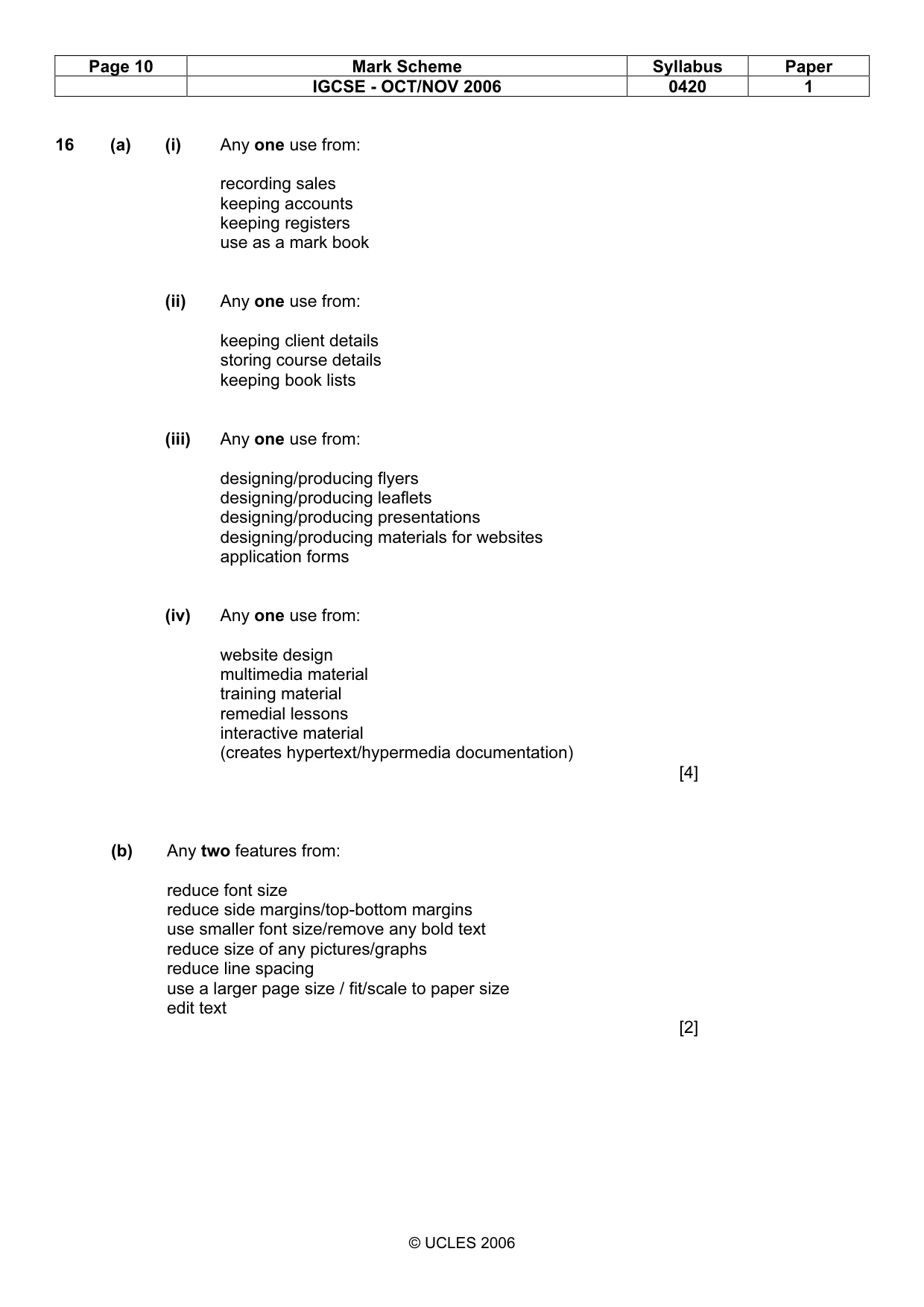 Mark scheme, page 10 of 14