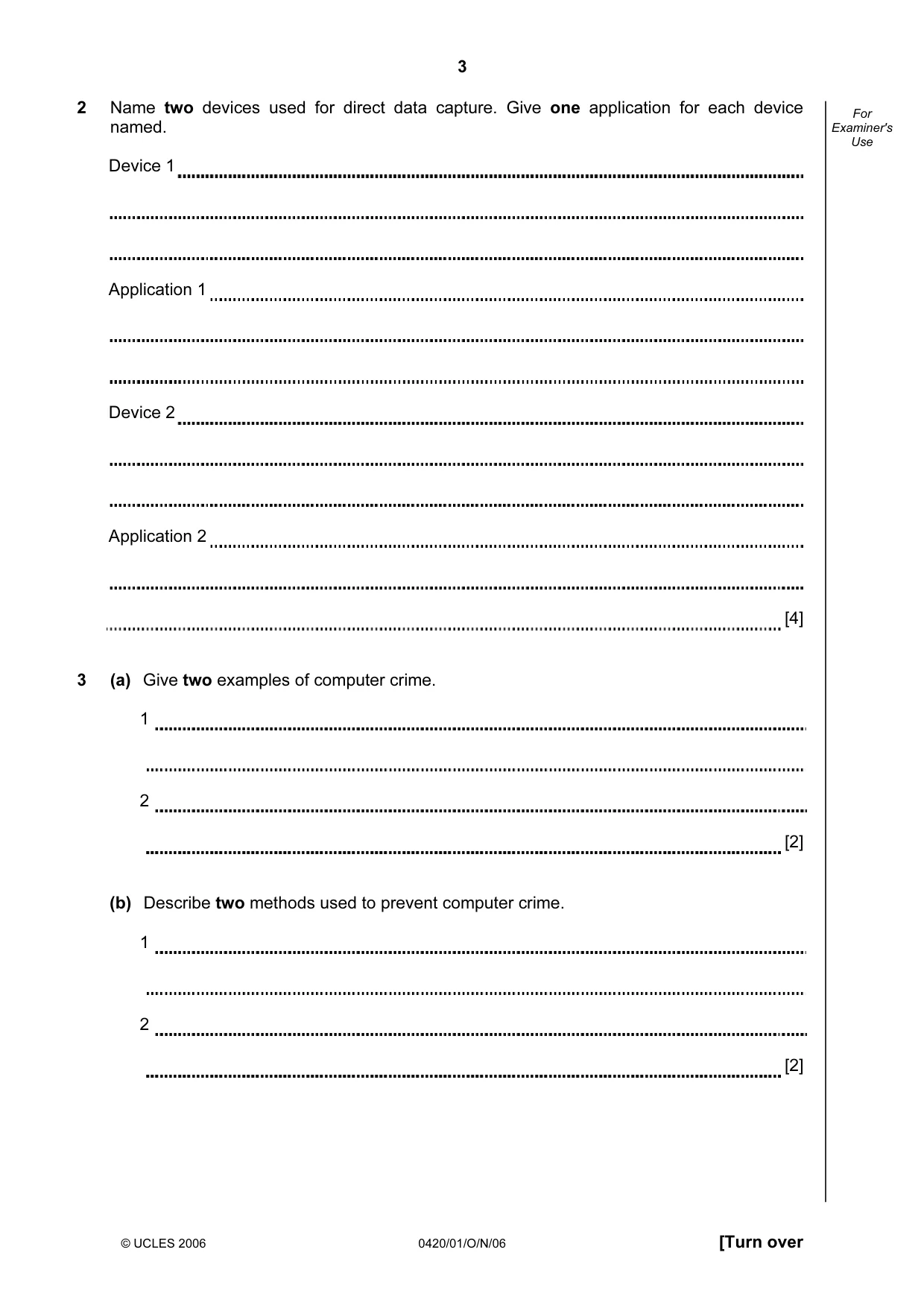 Cambridge IGCSE Computer Studies 0420 2006 Oct/Nov Paper 1 · Variant 1 question paper, page 3 of 20