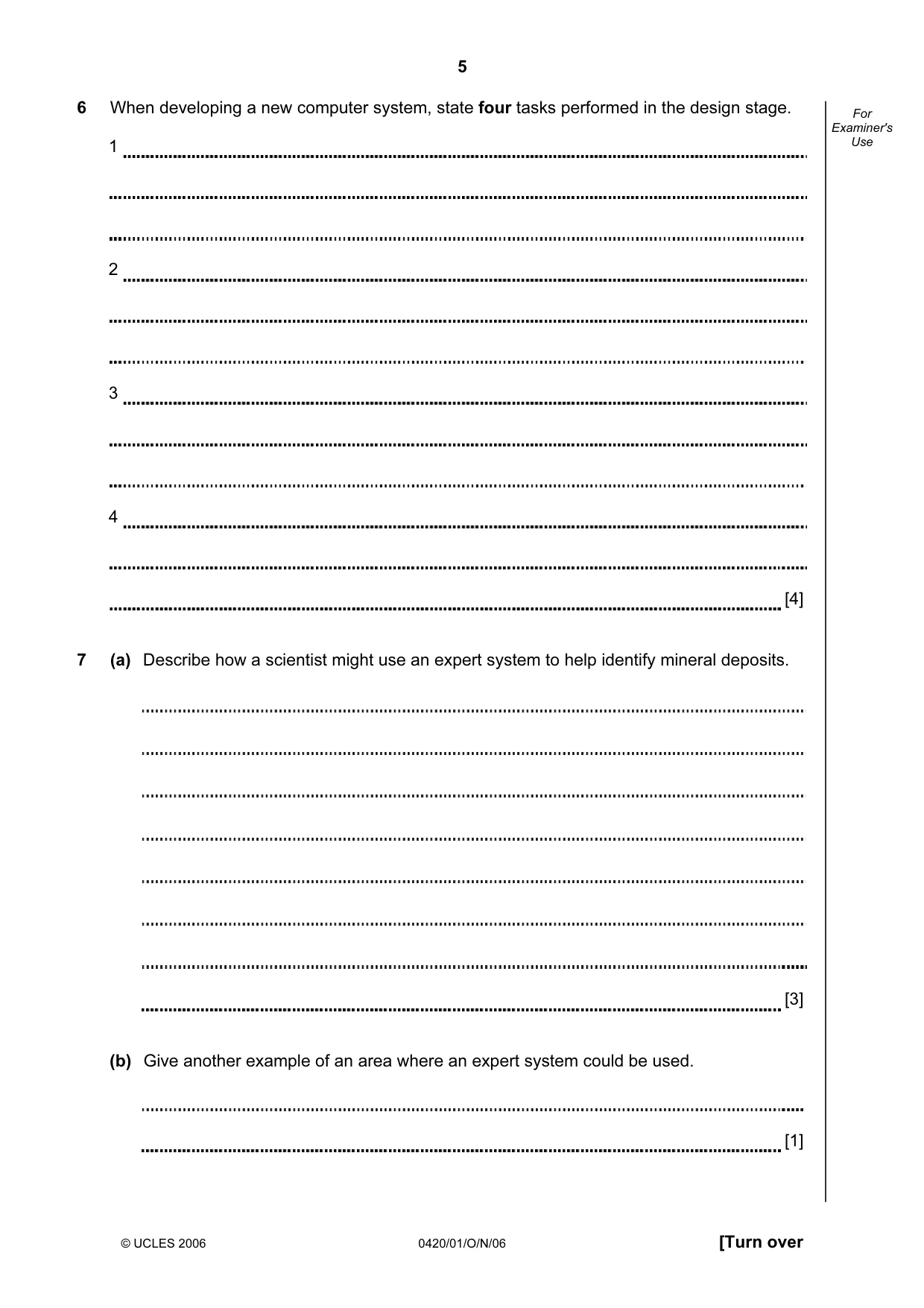 Cambridge IGCSE Computer Studies 0420 2006 Oct/Nov Paper 1 · Variant 1 question paper, page 5 of 20