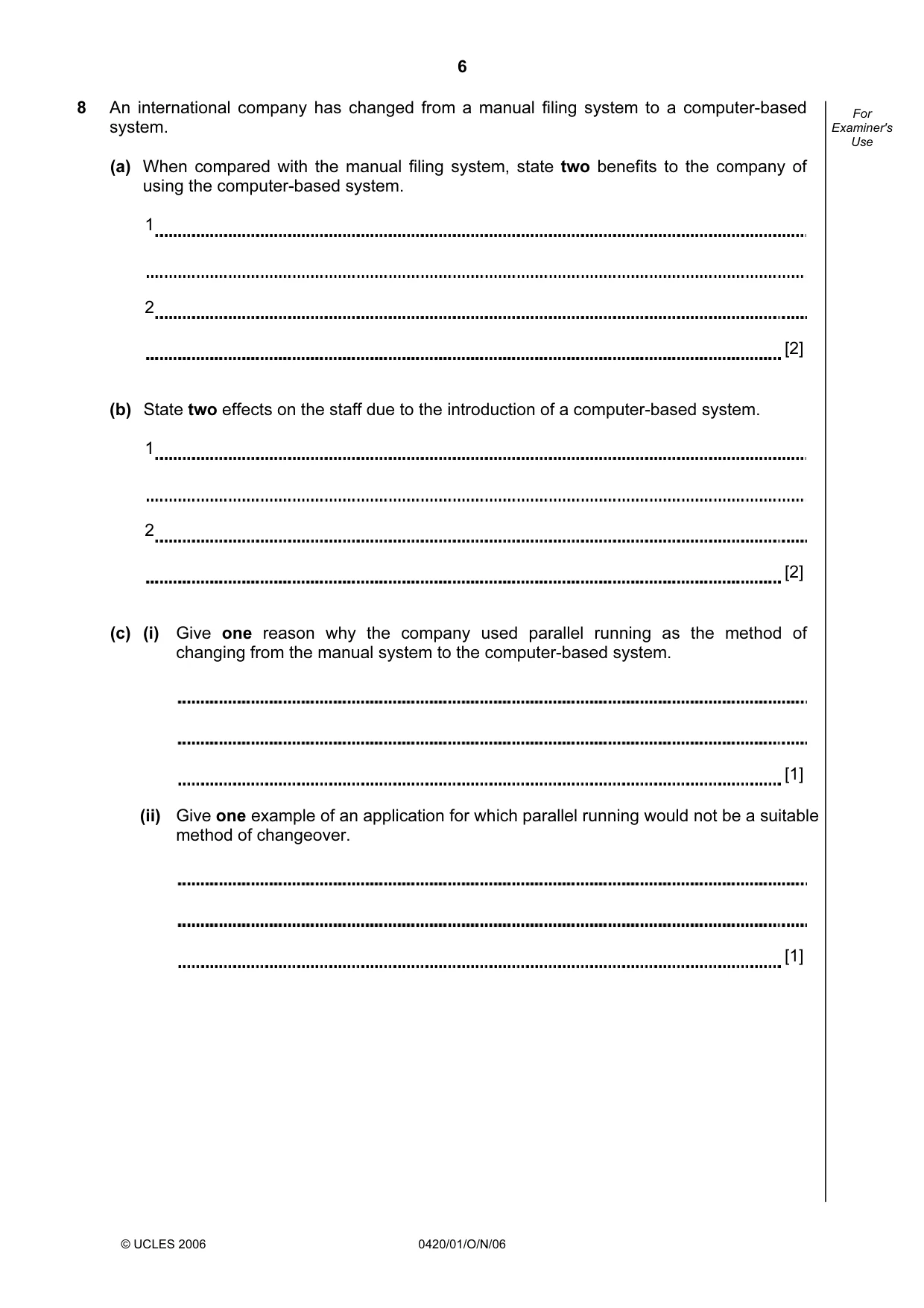 Cambridge IGCSE Computer Studies 0420 2006 Oct/Nov Paper 1 · Variant 1 question paper, page 6 of 20