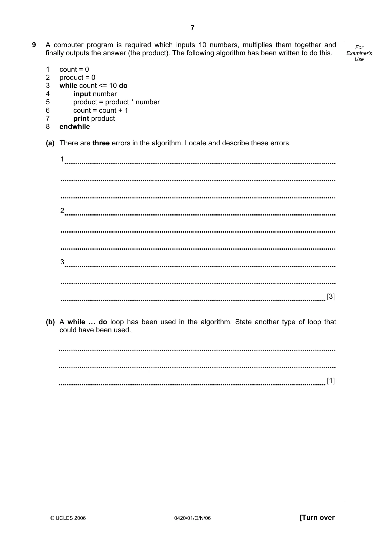 Cambridge IGCSE Computer Studies 0420 2006 Oct/Nov Paper 1 · Variant 1 question paper, page 7 of 20