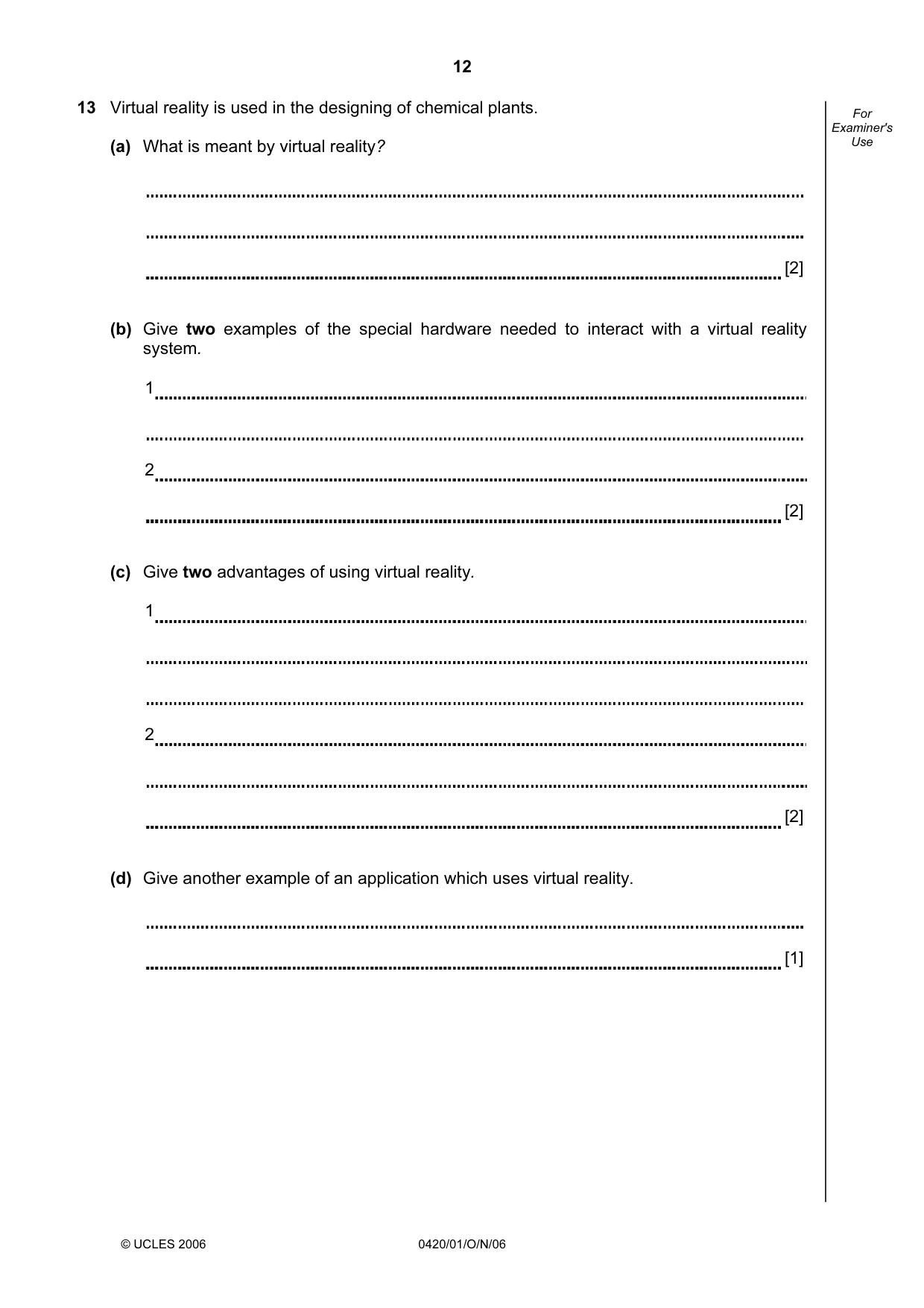 Cambridge IGCSE Computer Studies 0420 2006 Oct/Nov Paper 1 · Variant 1 question paper, page 12 of 20