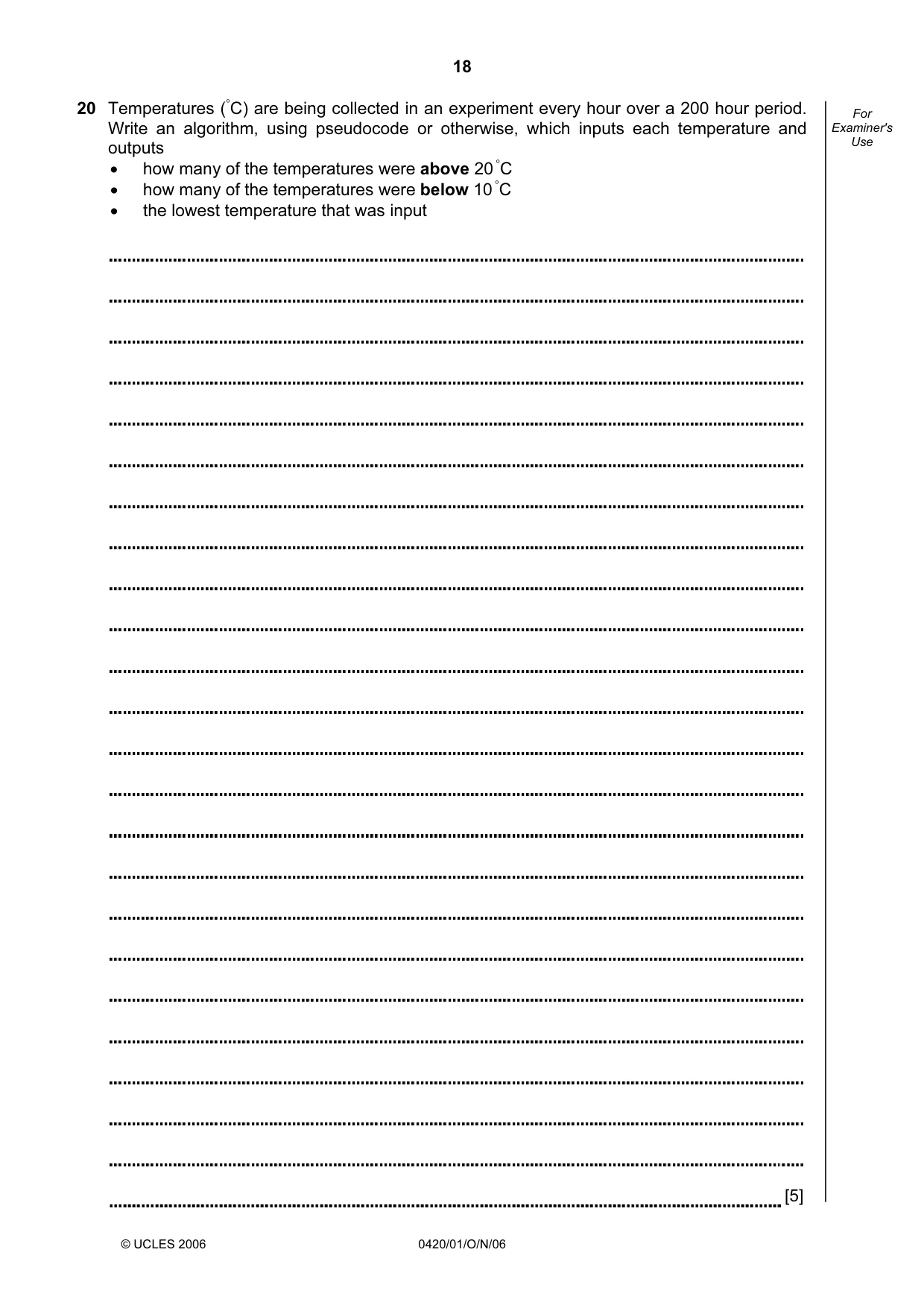 Cambridge IGCSE Computer Studies 0420 2006 Oct/Nov Paper 1 · Variant 1 question paper, page 18 of 20