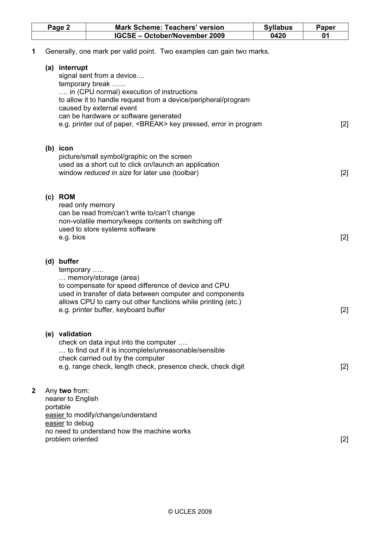 Mark scheme, page 2 of 10