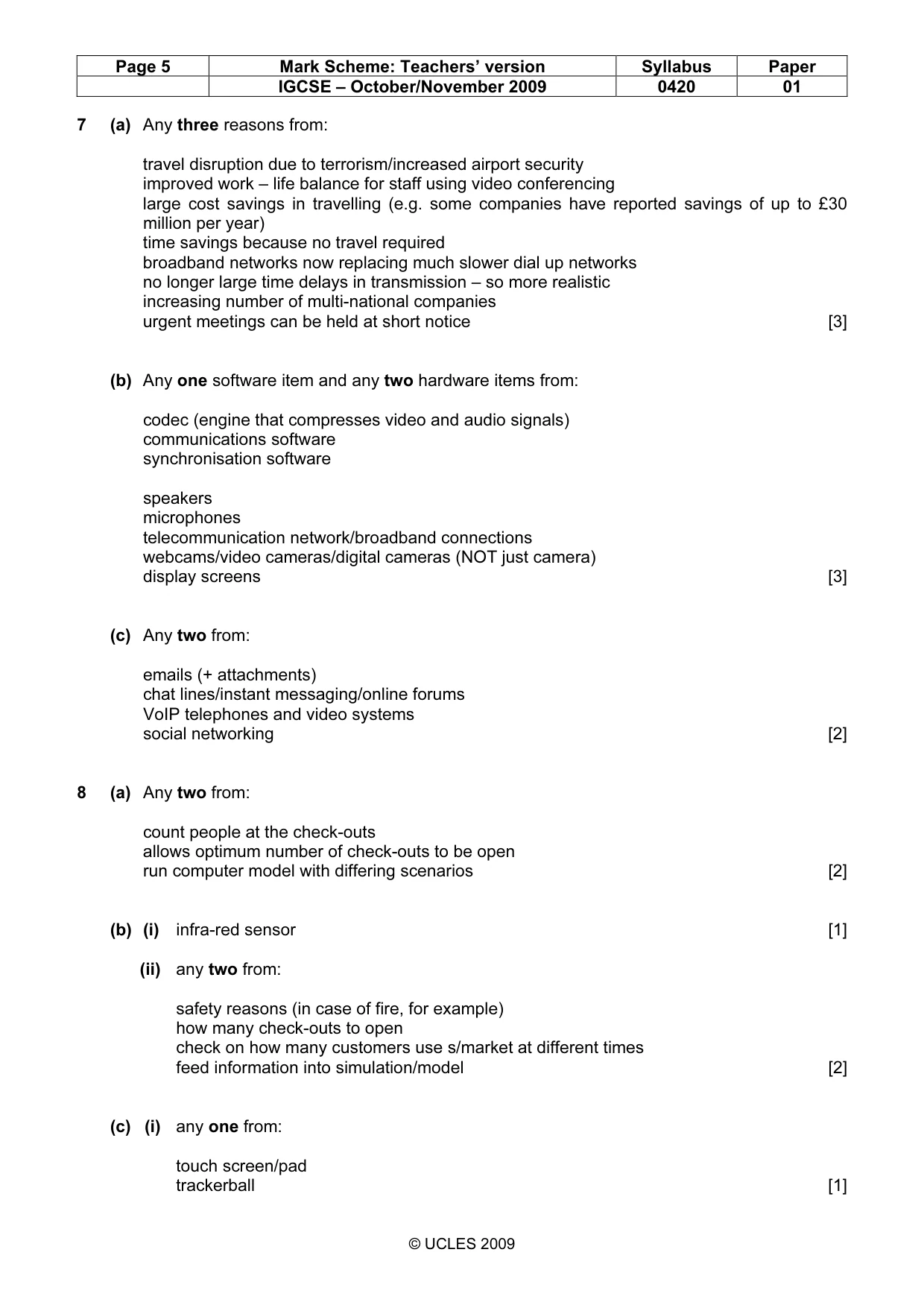 Mark scheme, page 5 of 10