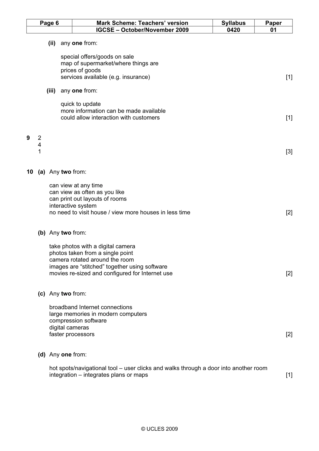 Mark scheme, page 6 of 10