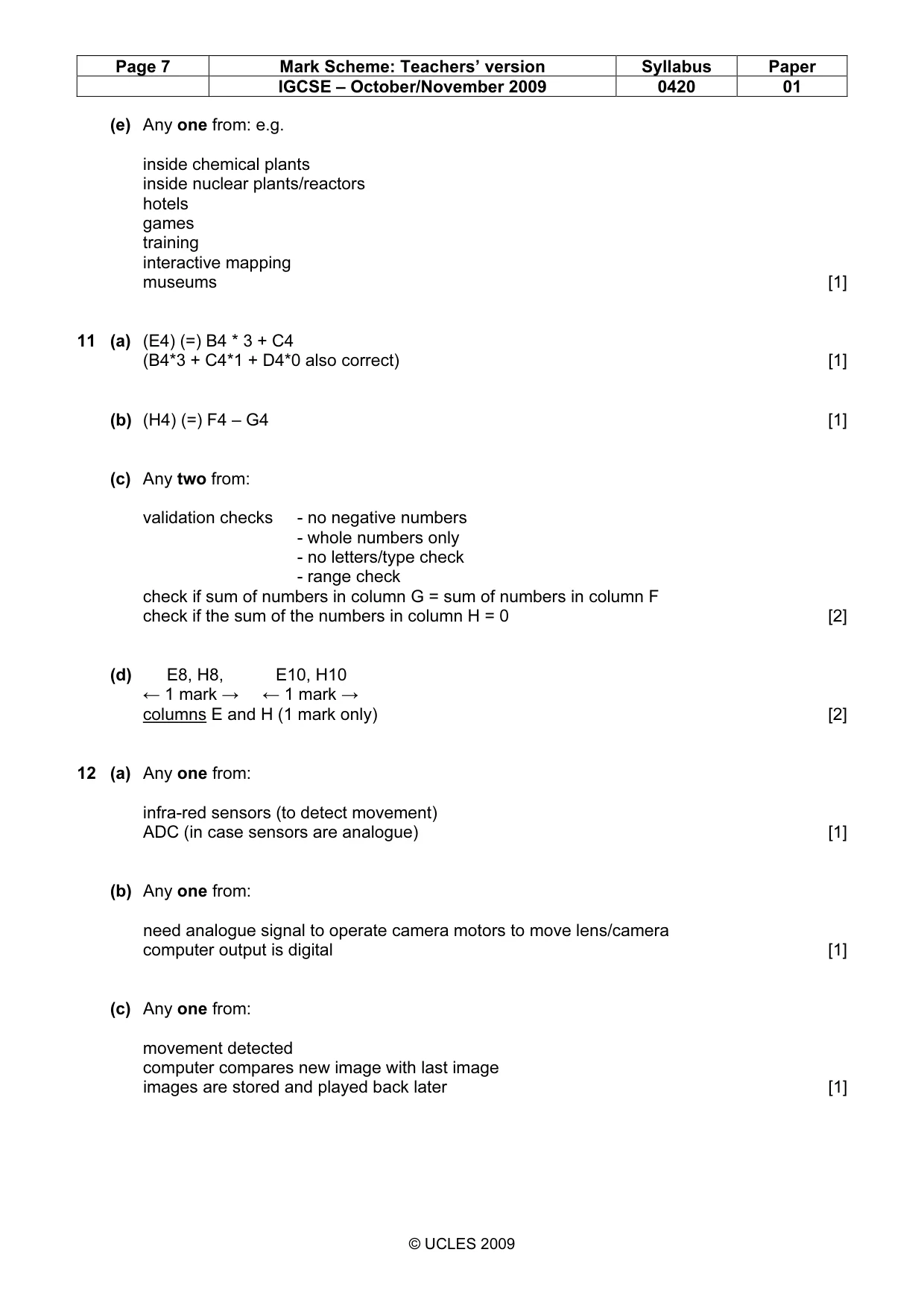 Mark scheme, page 7 of 10