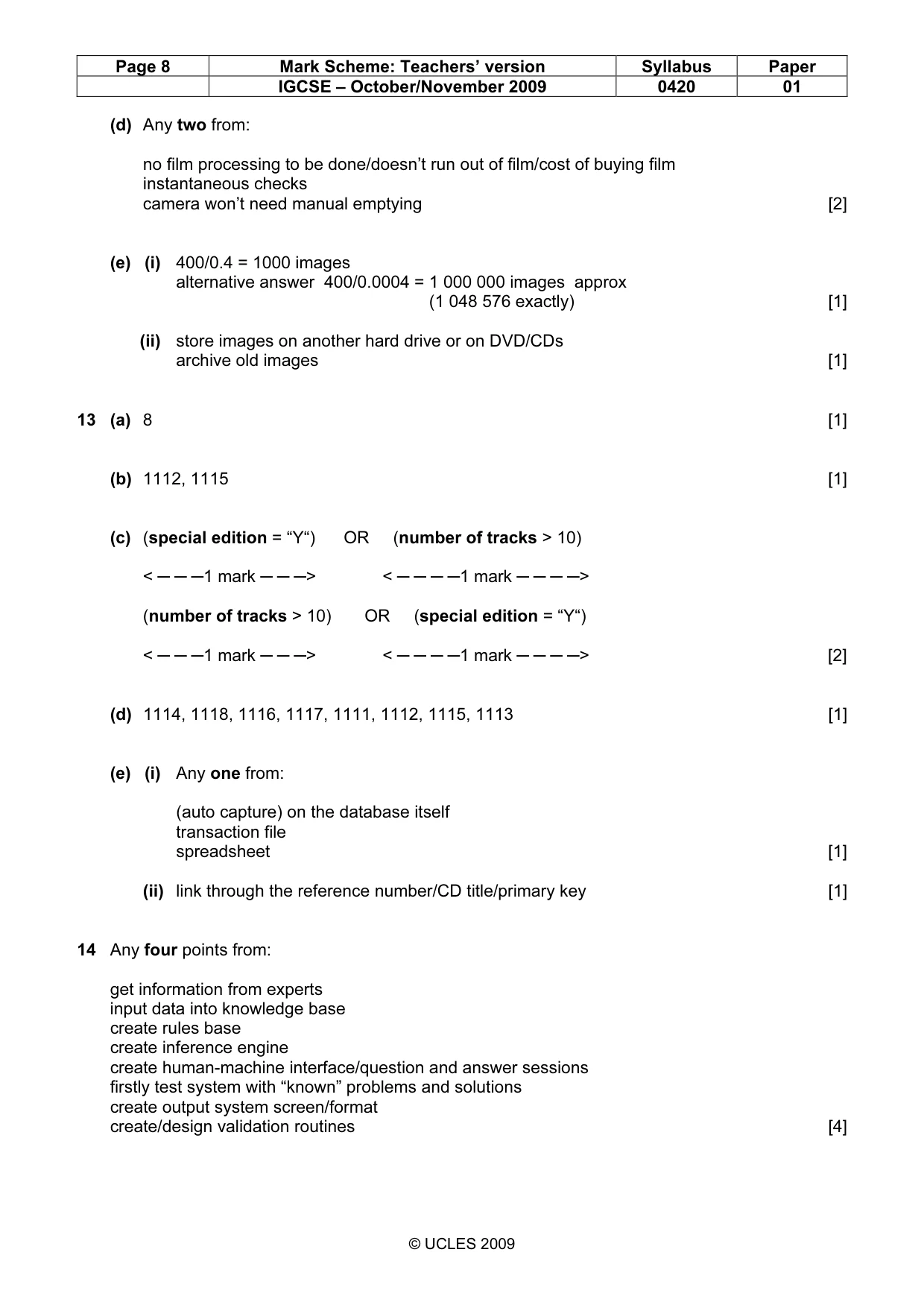 Mark scheme, page 8 of 10