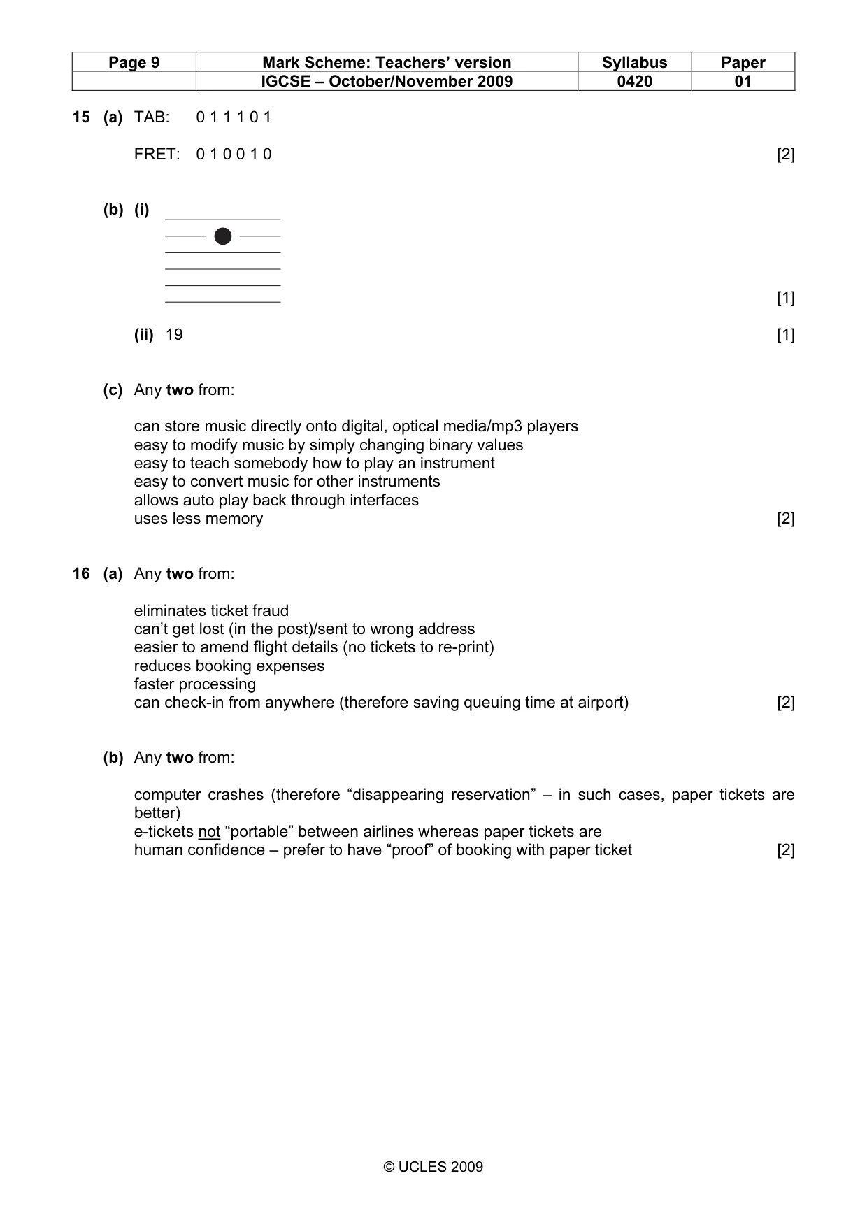 Mark scheme, page 9 of 10