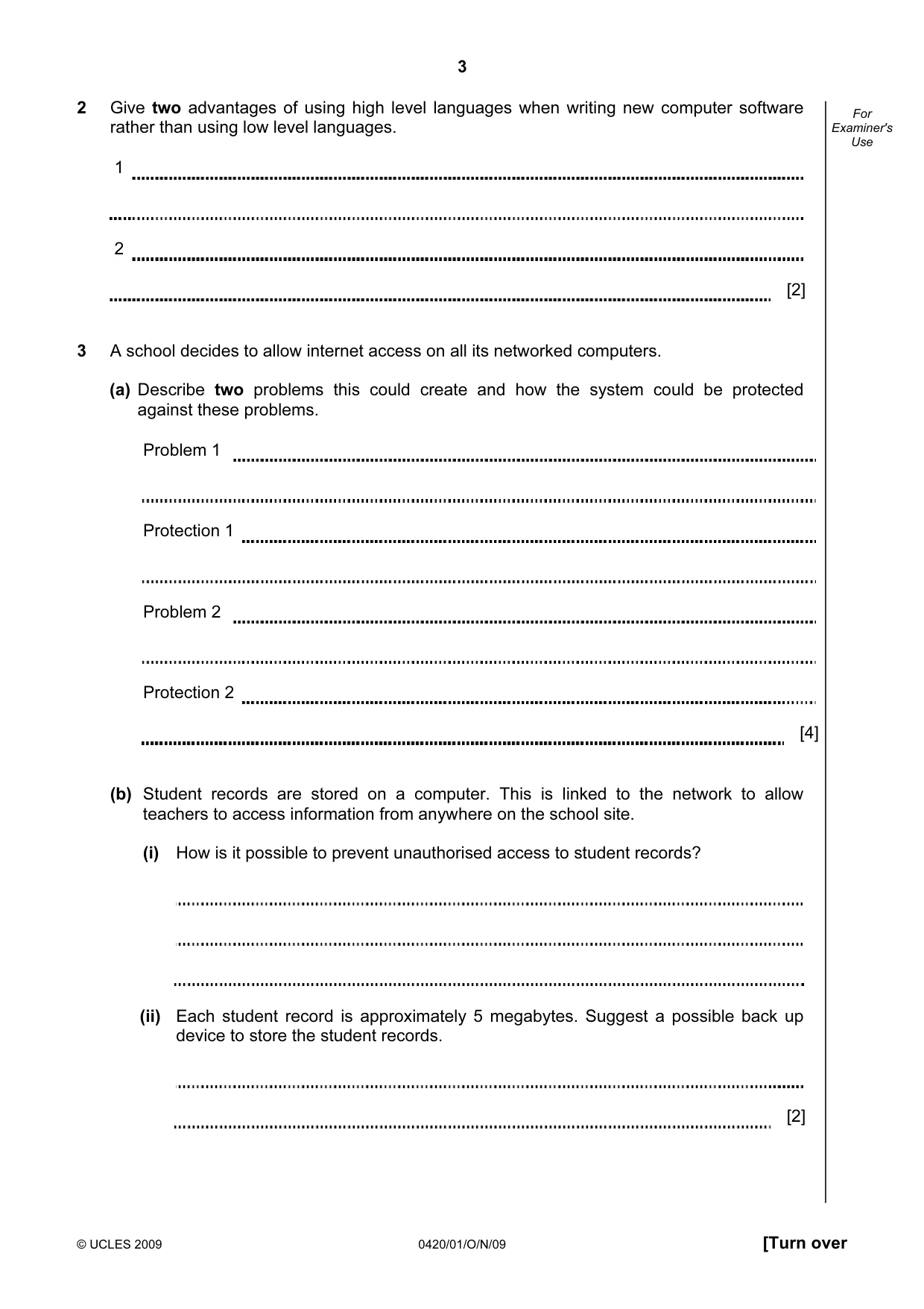 Cambridge IGCSE Computer Studies 0420 2009 Oct/Nov Paper 1 · Variant 1 question paper, page 3 of 20
