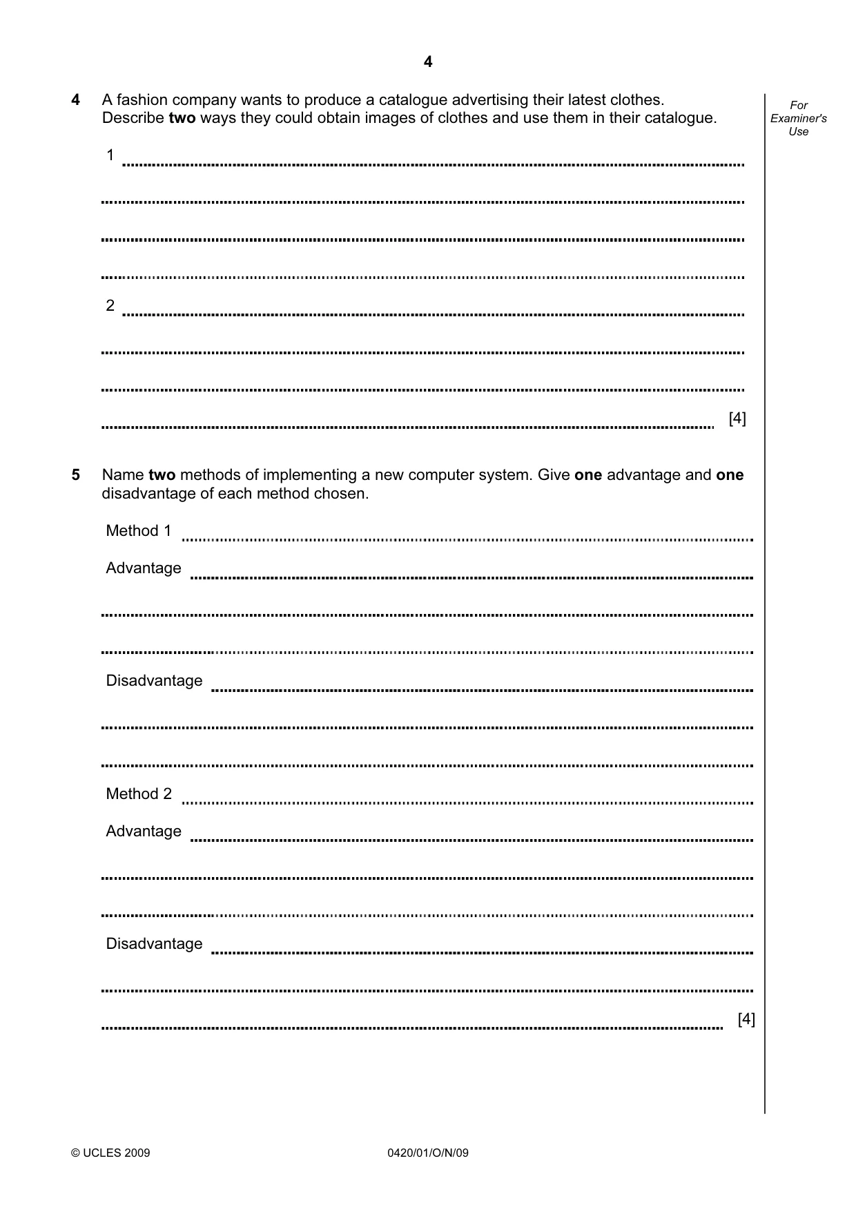 Cambridge IGCSE Computer Studies 0420 2009 Oct/Nov Paper 1 · Variant 1 question paper, page 4 of 20