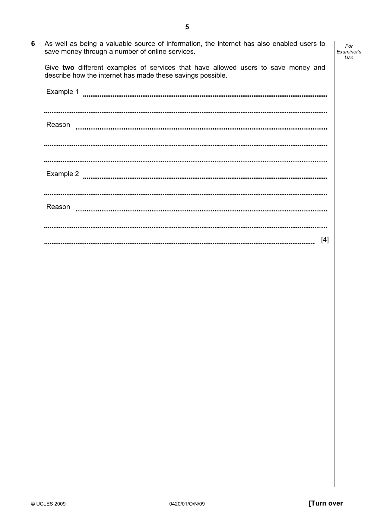 Cambridge IGCSE Computer Studies 0420 2009 Oct/Nov Paper 1 · Variant 1 question paper, page 5 of 20