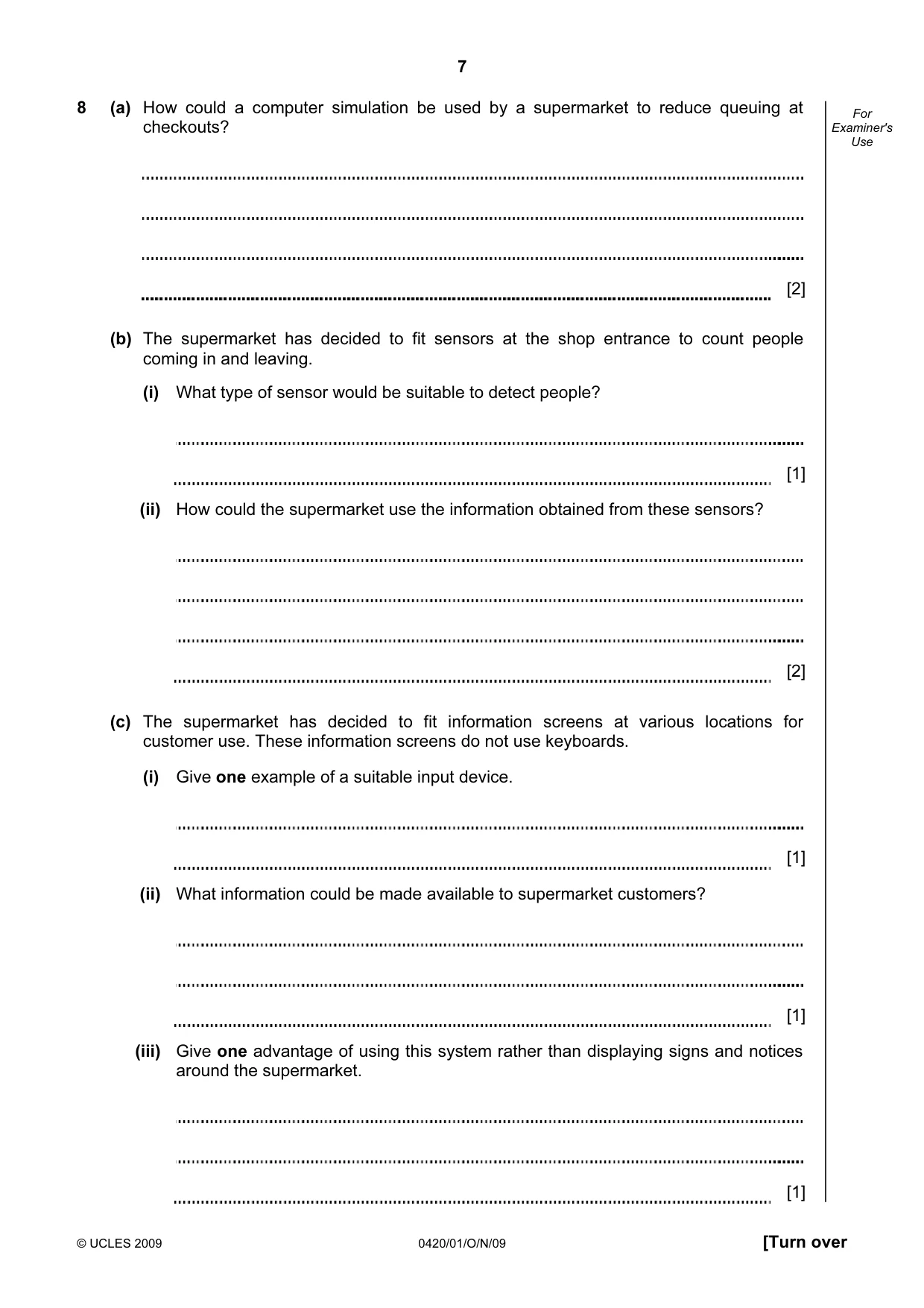 Cambridge IGCSE Computer Studies 0420 2009 Oct/Nov Paper 1 · Variant 1 question paper, page 7 of 20