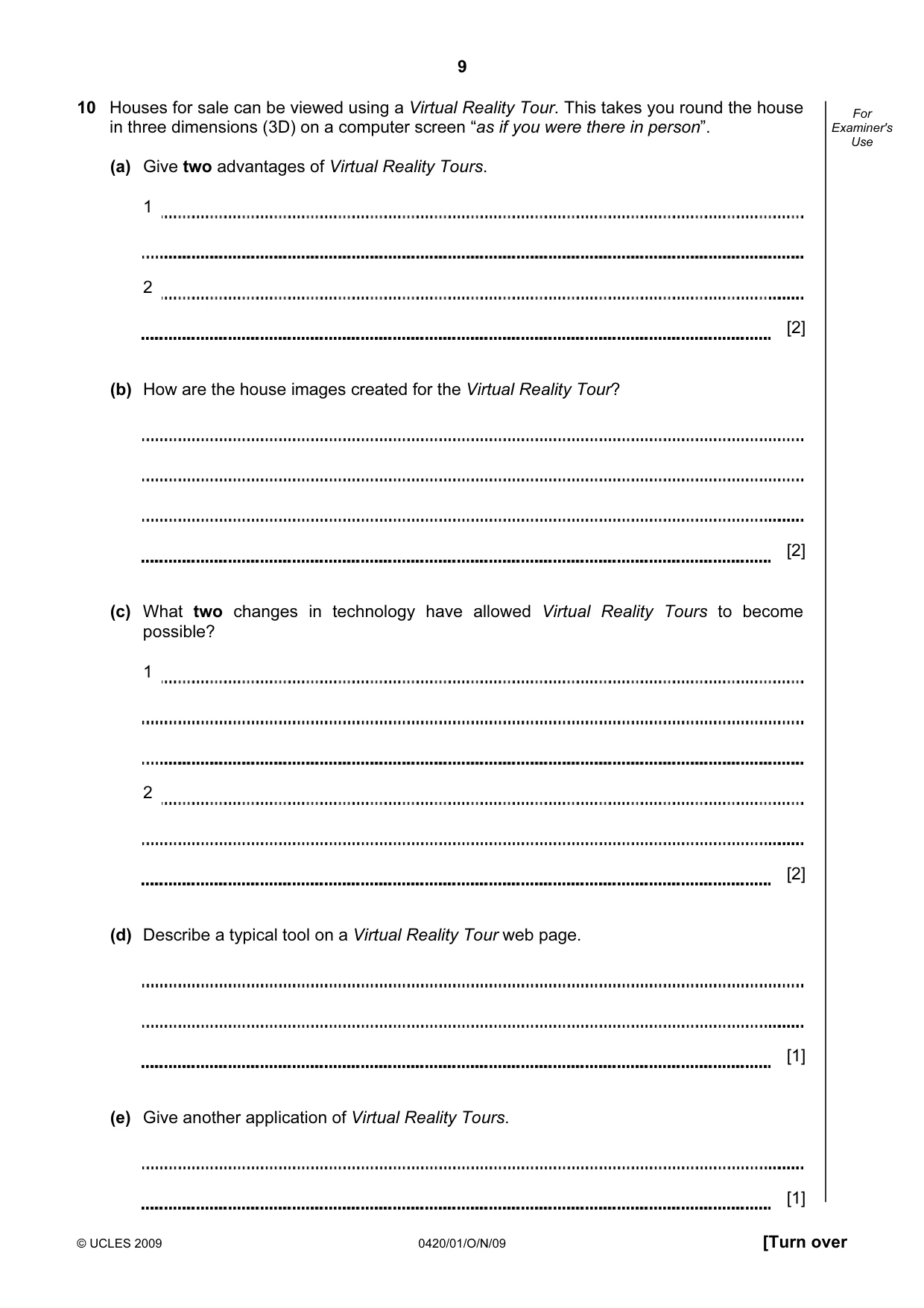 Cambridge IGCSE Computer Studies 0420 2009 Oct/Nov Paper 1 · Variant 1 question paper, page 9 of 20