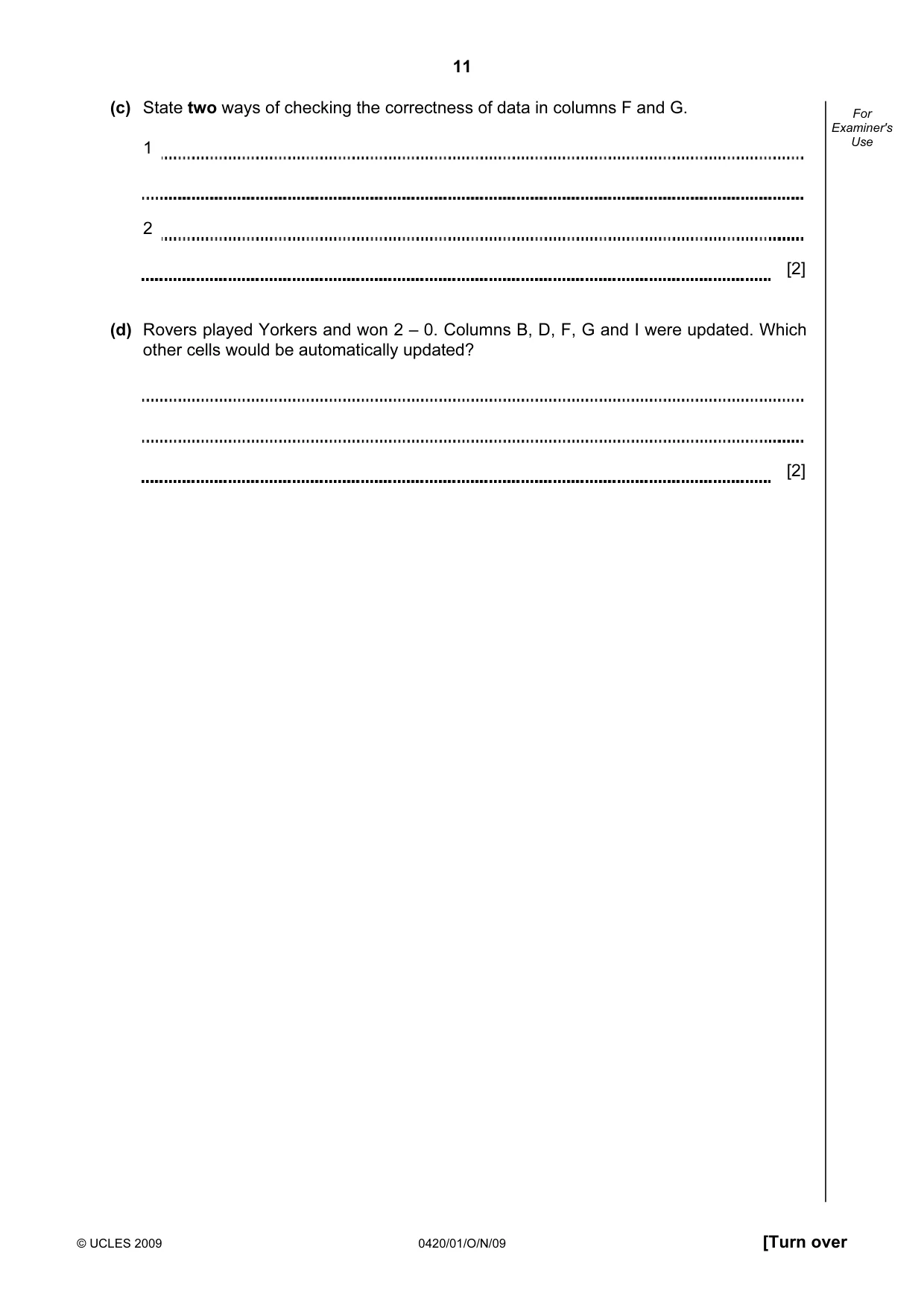 Cambridge IGCSE Computer Studies 0420 2009 Oct/Nov Paper 1 · Variant 1 question paper, page 11 of 20