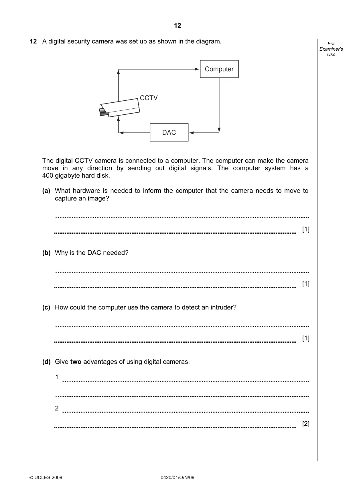 Cambridge IGCSE Computer Studies 0420 2009 Oct/Nov Paper 1 · Variant 1 question paper, page 12 of 20