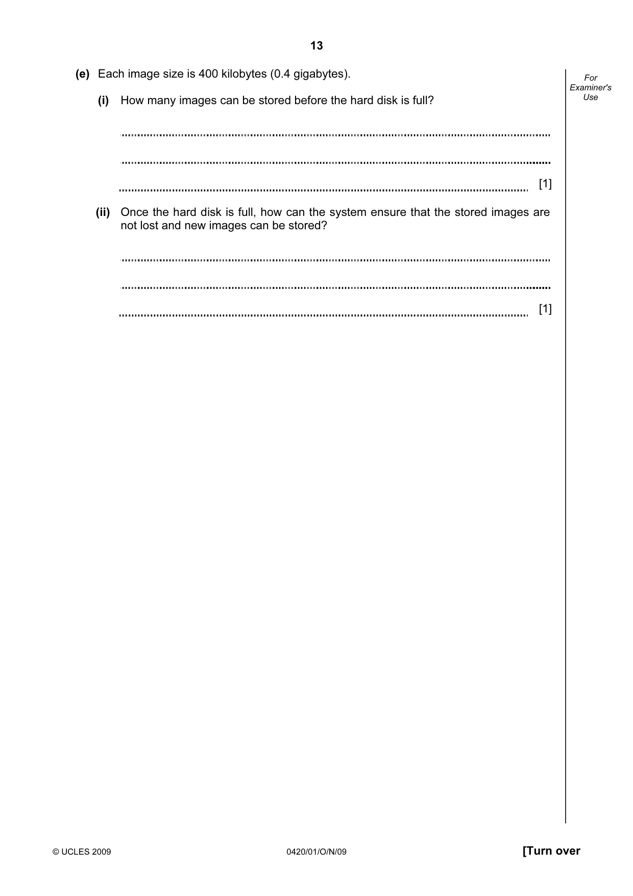 Cambridge IGCSE Computer Studies 0420 2009 Oct/Nov Paper 1 · Variant 1 question paper, page 13 of 20