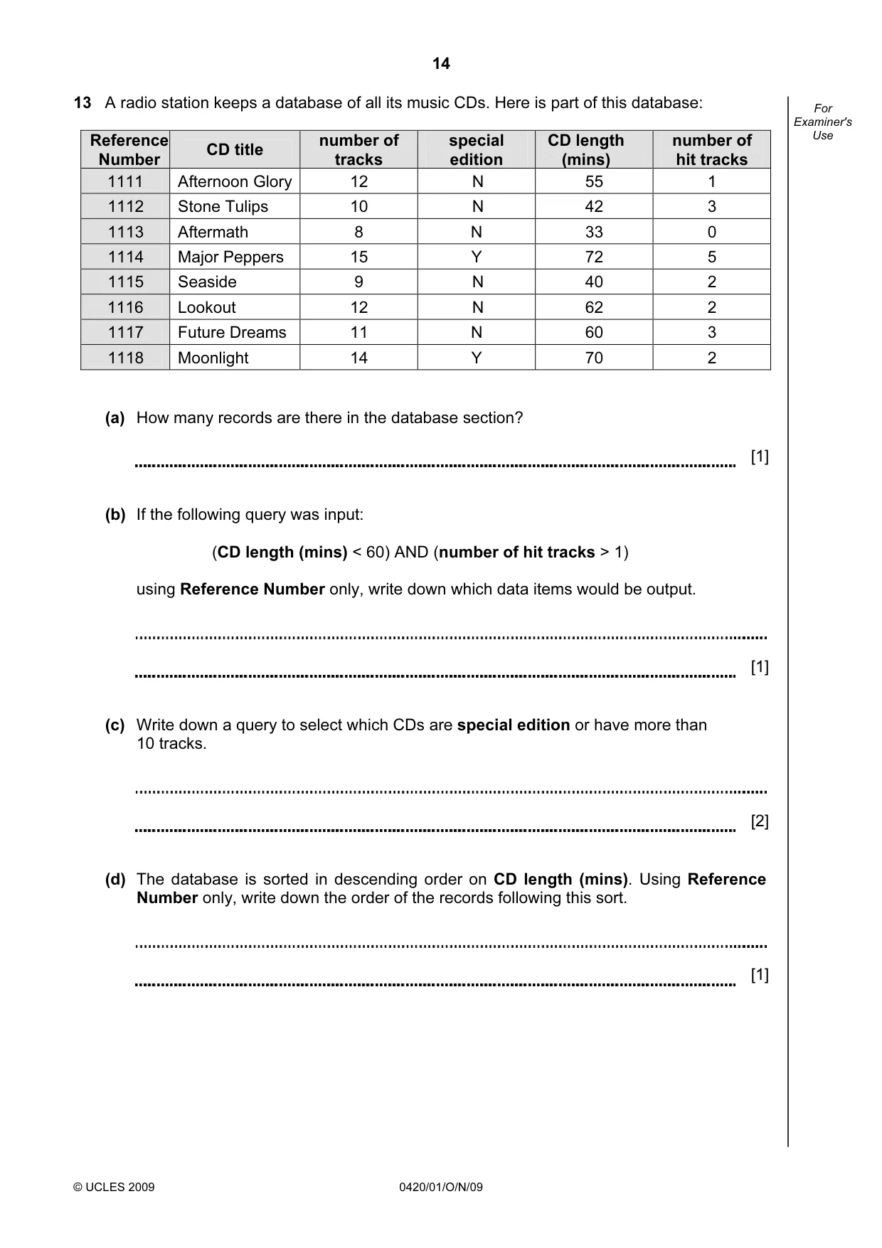 Cambridge IGCSE Computer Studies 0420 2009 Oct/Nov Paper 1 · Variant 1 question paper, page 14 of 20
