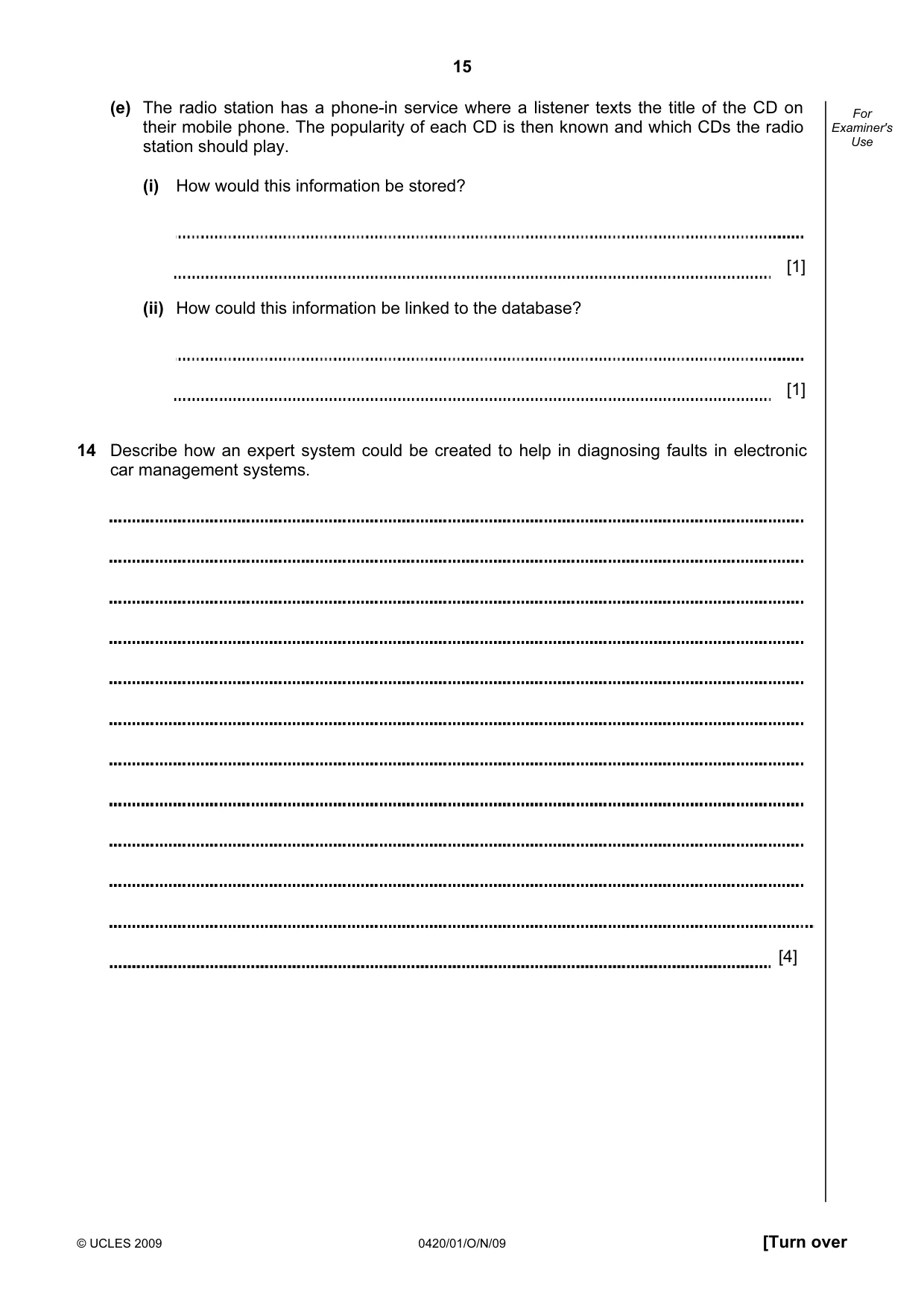 Cambridge IGCSE Computer Studies 0420 2009 Oct/Nov Paper 1 · Variant 1 question paper, page 15 of 20