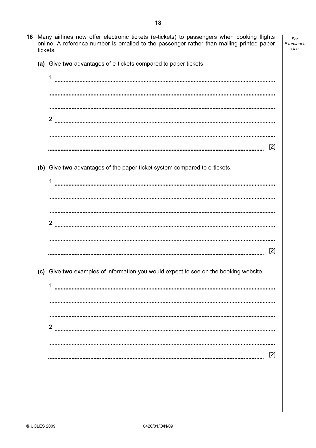 Cambridge IGCSE Computer Studies 0420 2009 Oct/Nov Paper 1 · Variant 1 question paper, page 18 of 20