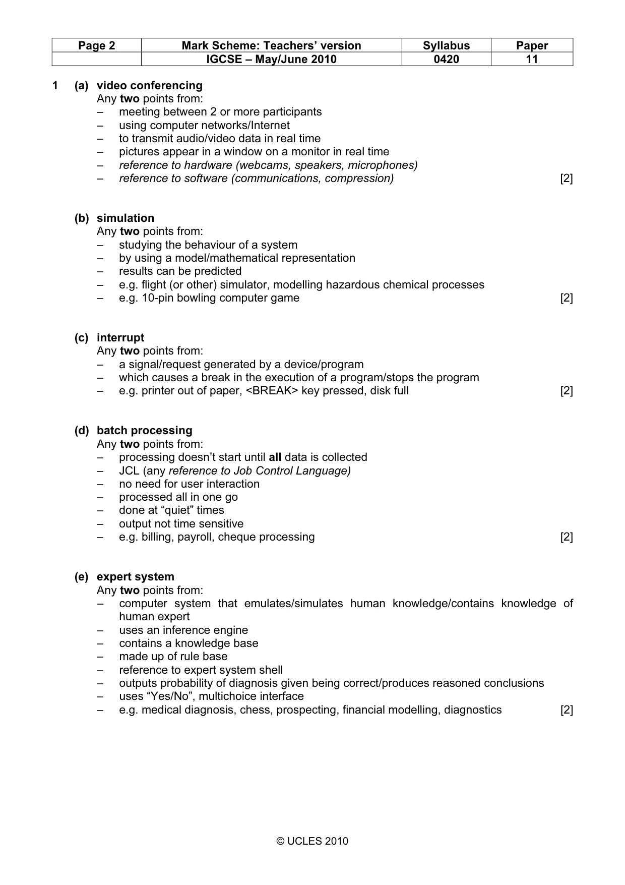 Mark scheme, page 2 of 11