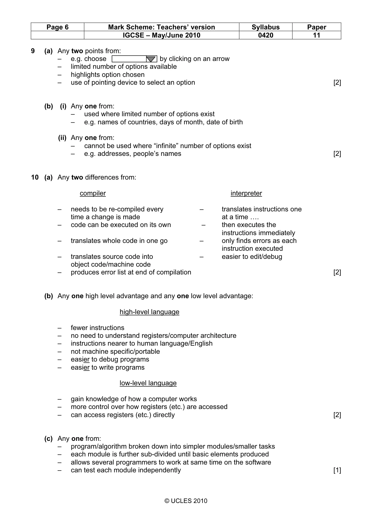 Mark scheme, page 6 of 11