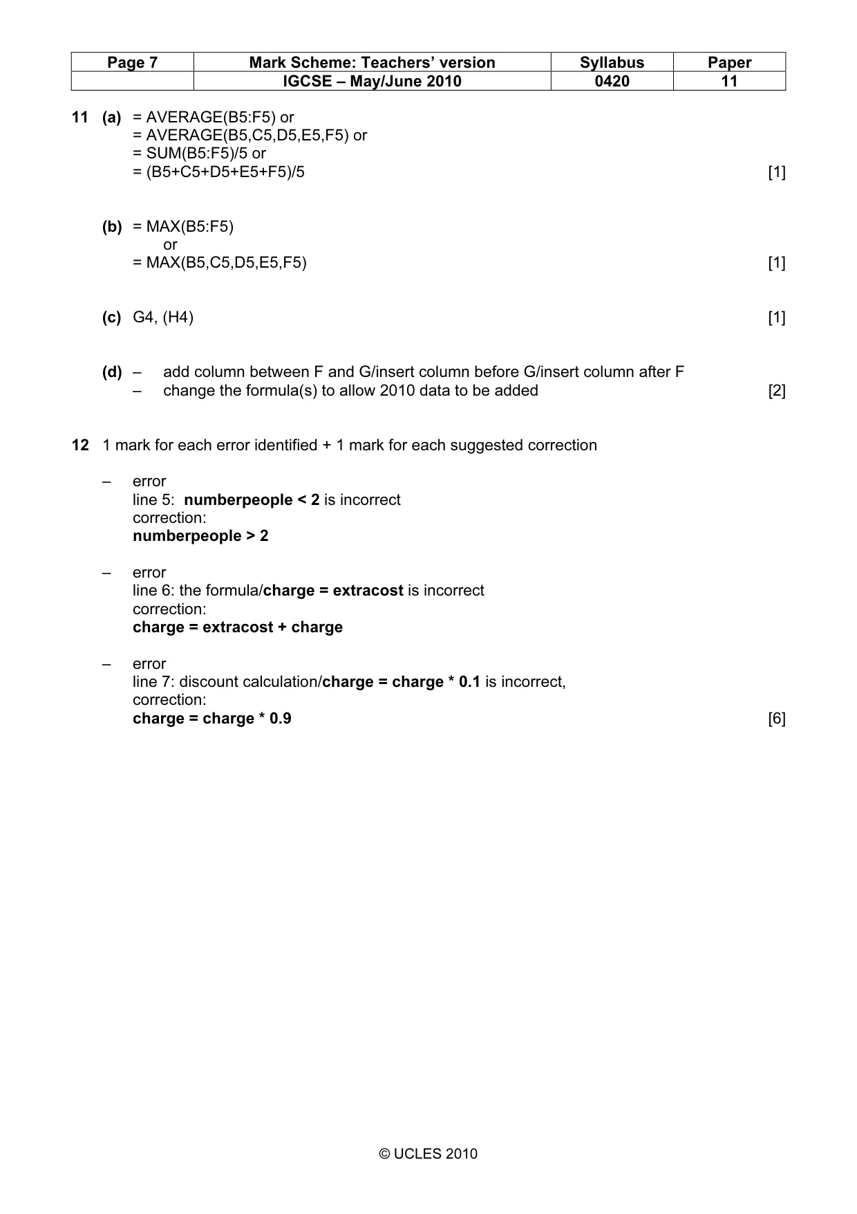 Mark scheme, page 7 of 11