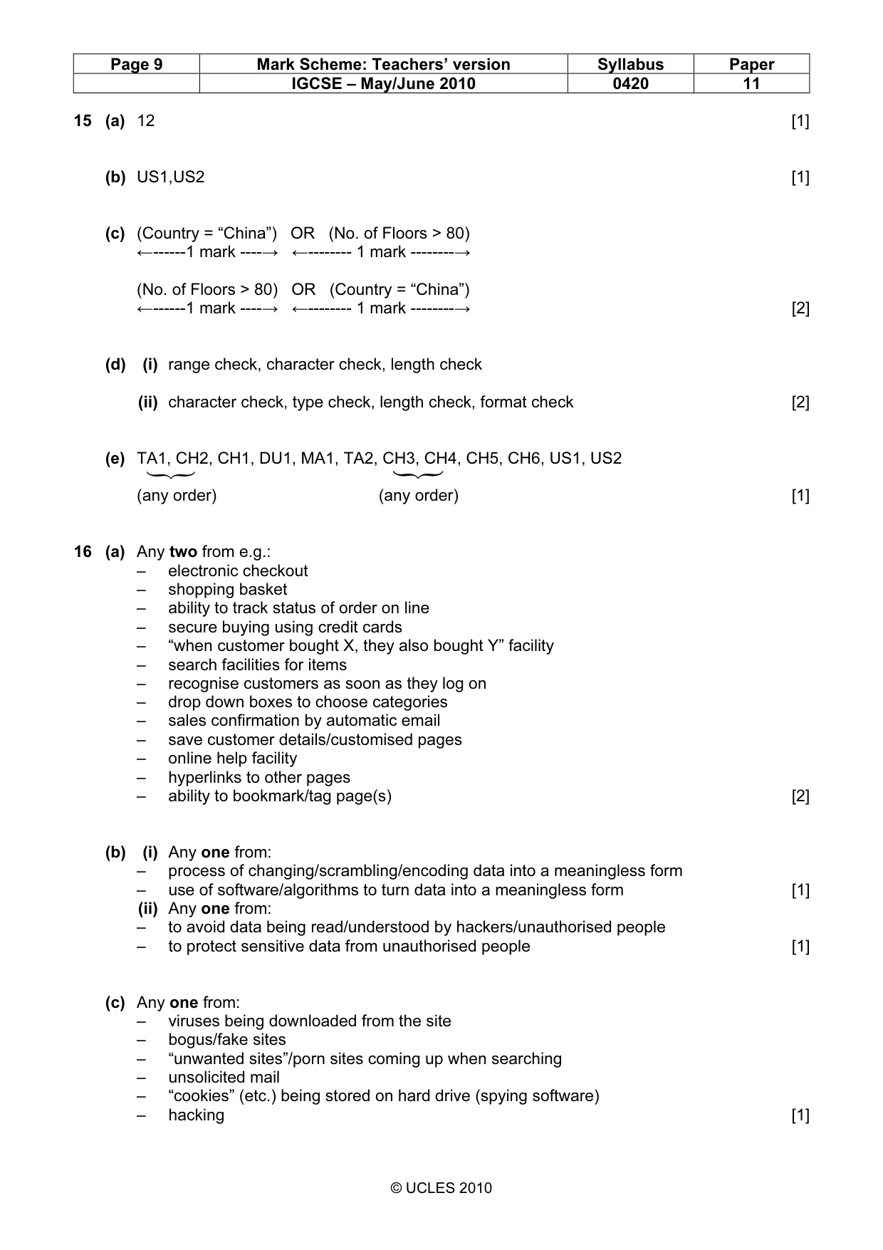 Mark scheme, page 9 of 11