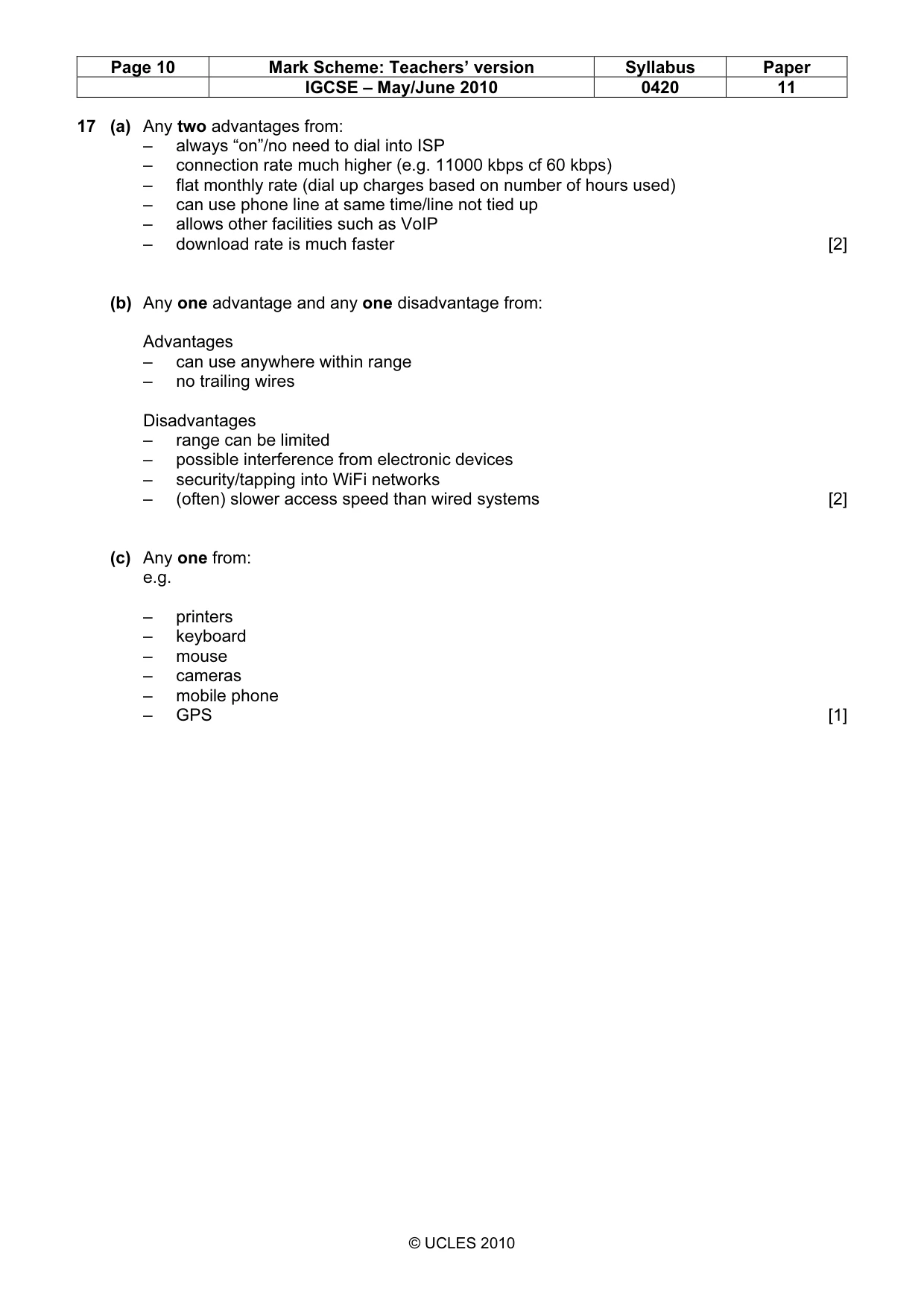 Mark scheme, page 10 of 11
