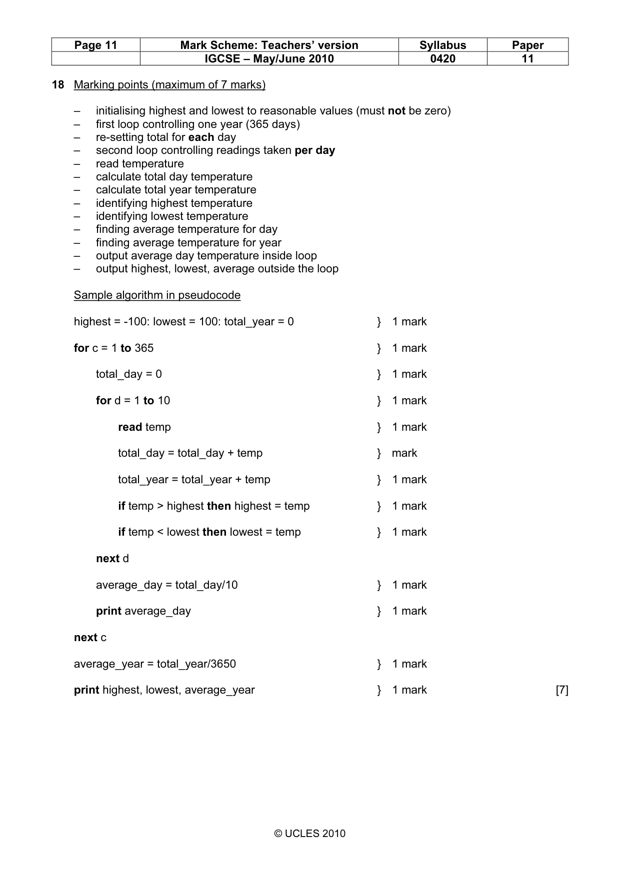 Mark scheme, page 11 of 11