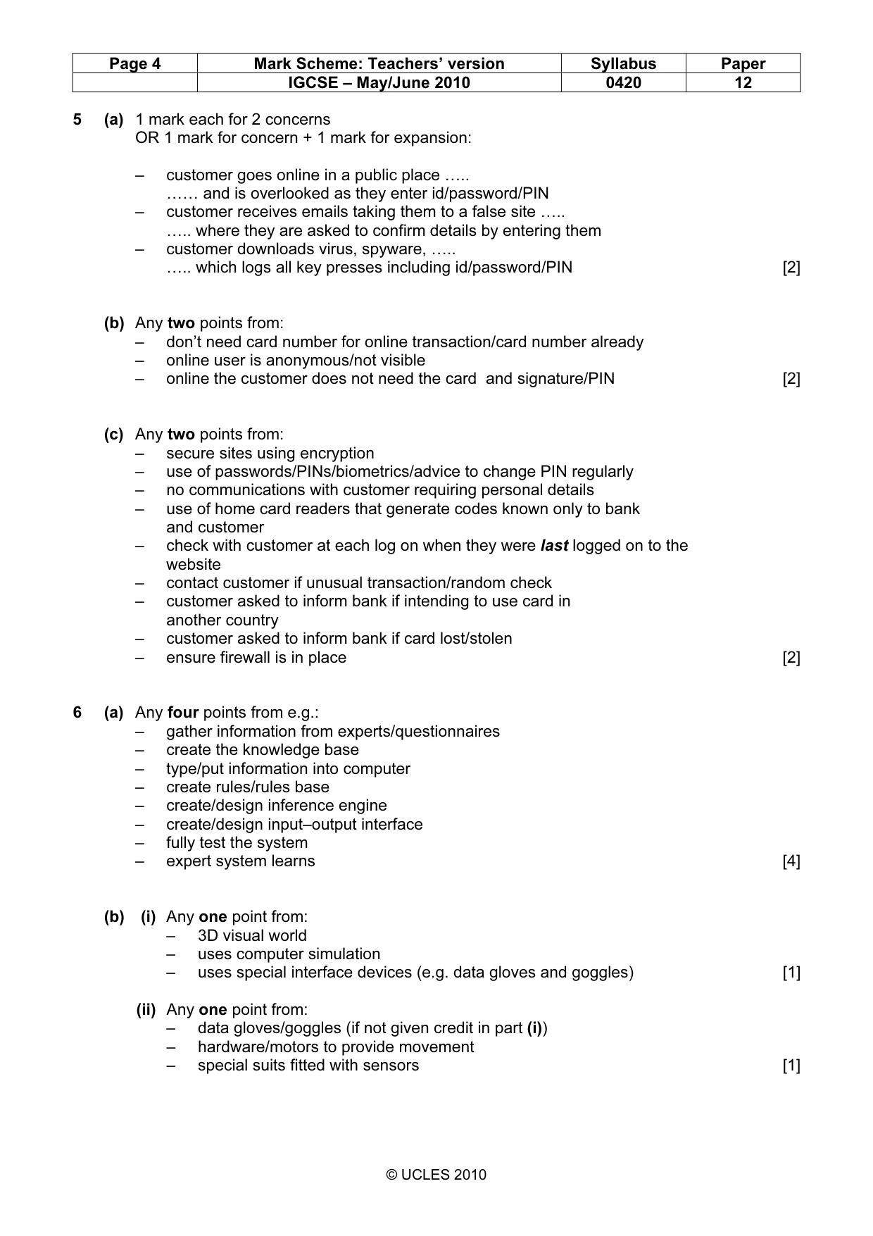 Mark scheme, page 4 of 10
