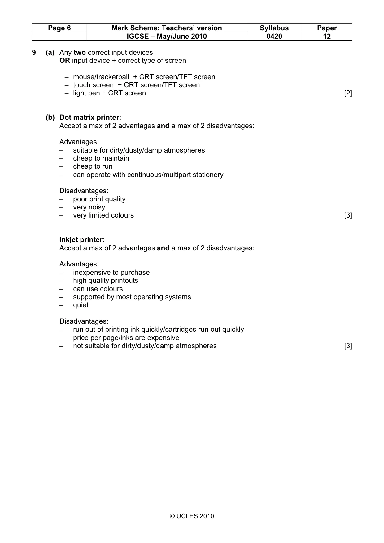 Mark scheme, page 6 of 10